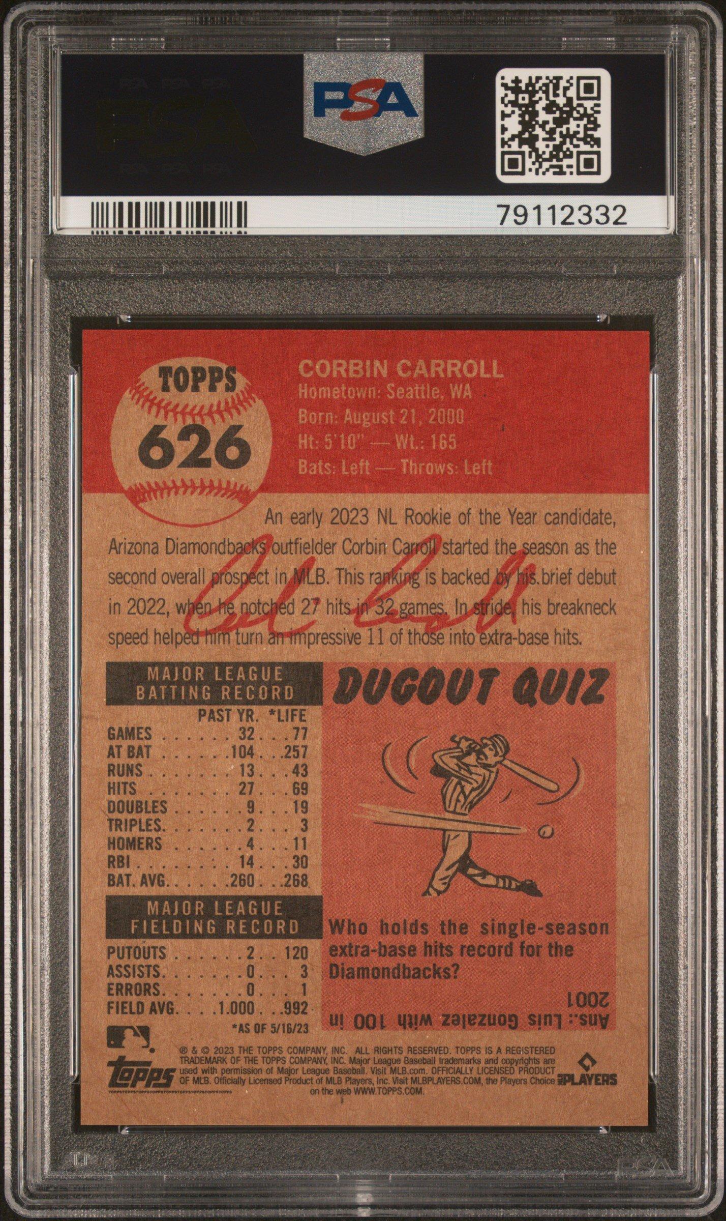 2023 Topps Living 626 Corbin Carroll PSA 10