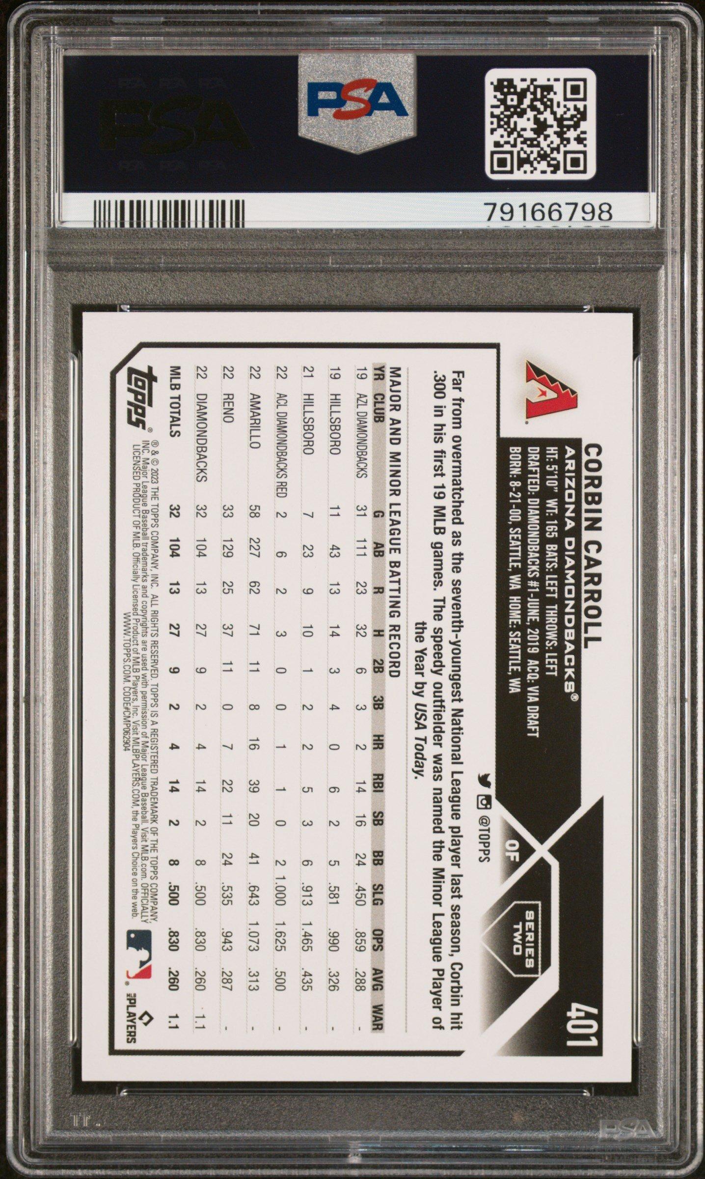 2023 Topps 401 Corbin Carroll Rainbow Foil PSA 10