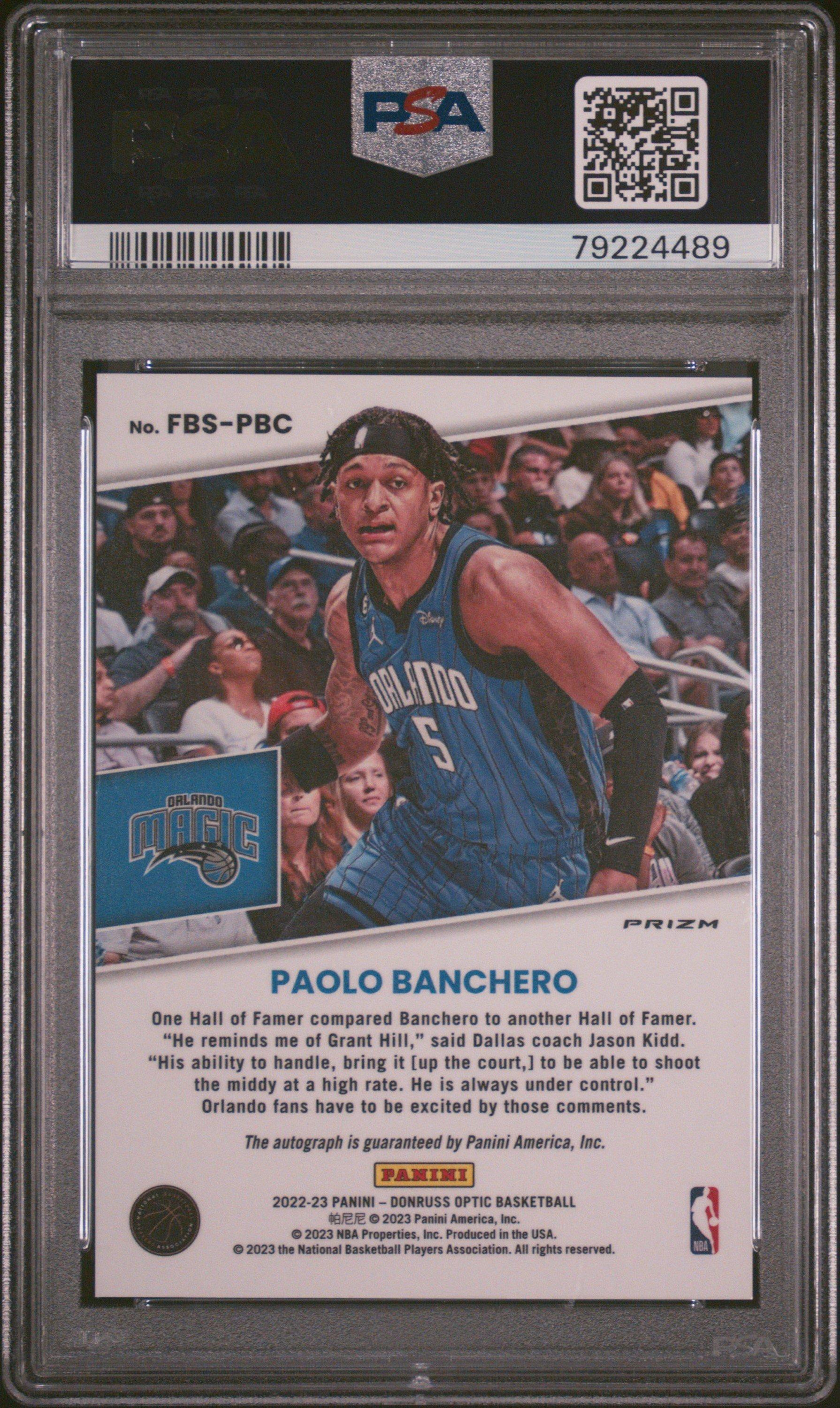 2022 Panini Donruss Optic Fast Break Signatures Fbspbc Paolo Banchero PSA 10