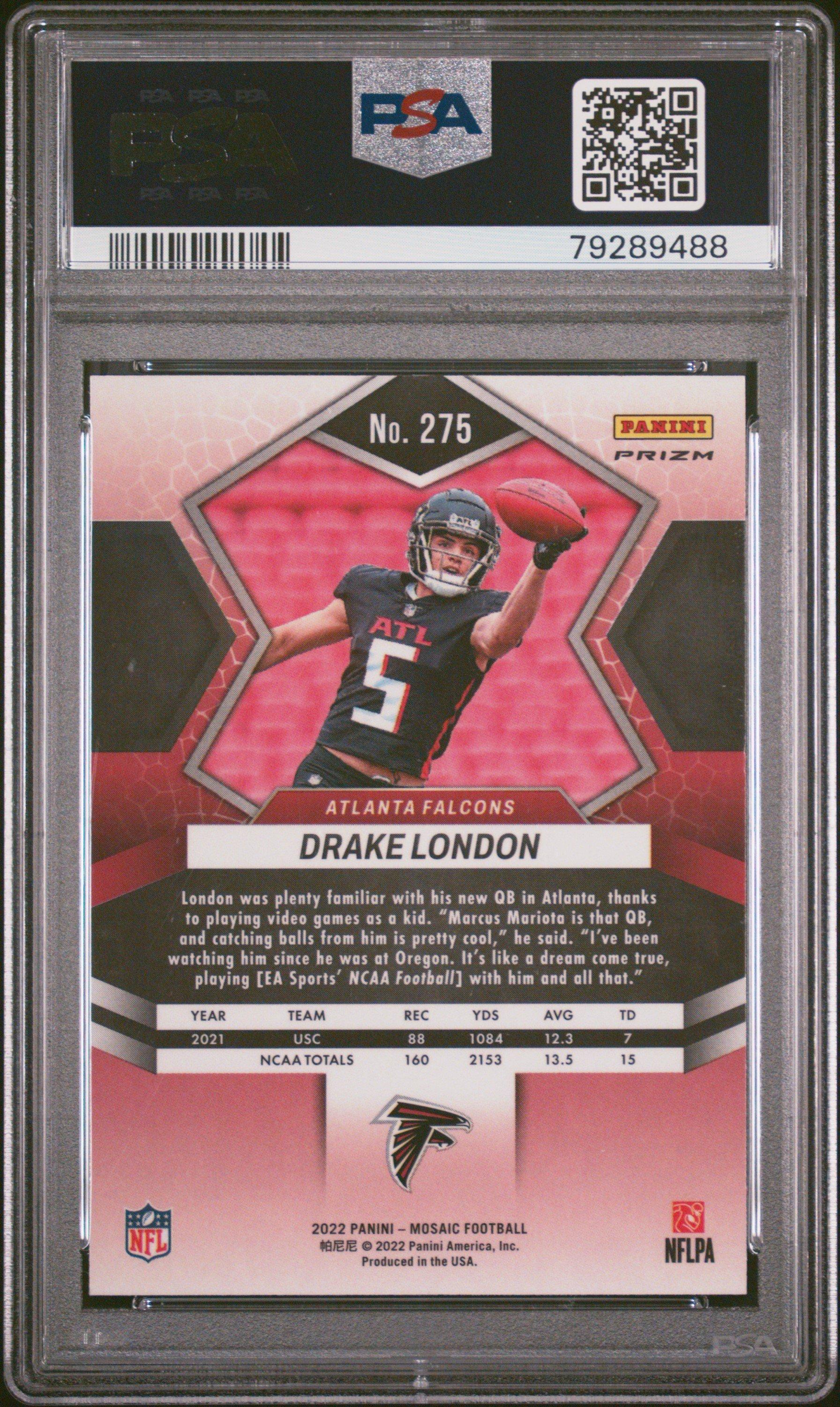 2022 Panini Mosaic 275 Drake London Camo Pink PSA 10