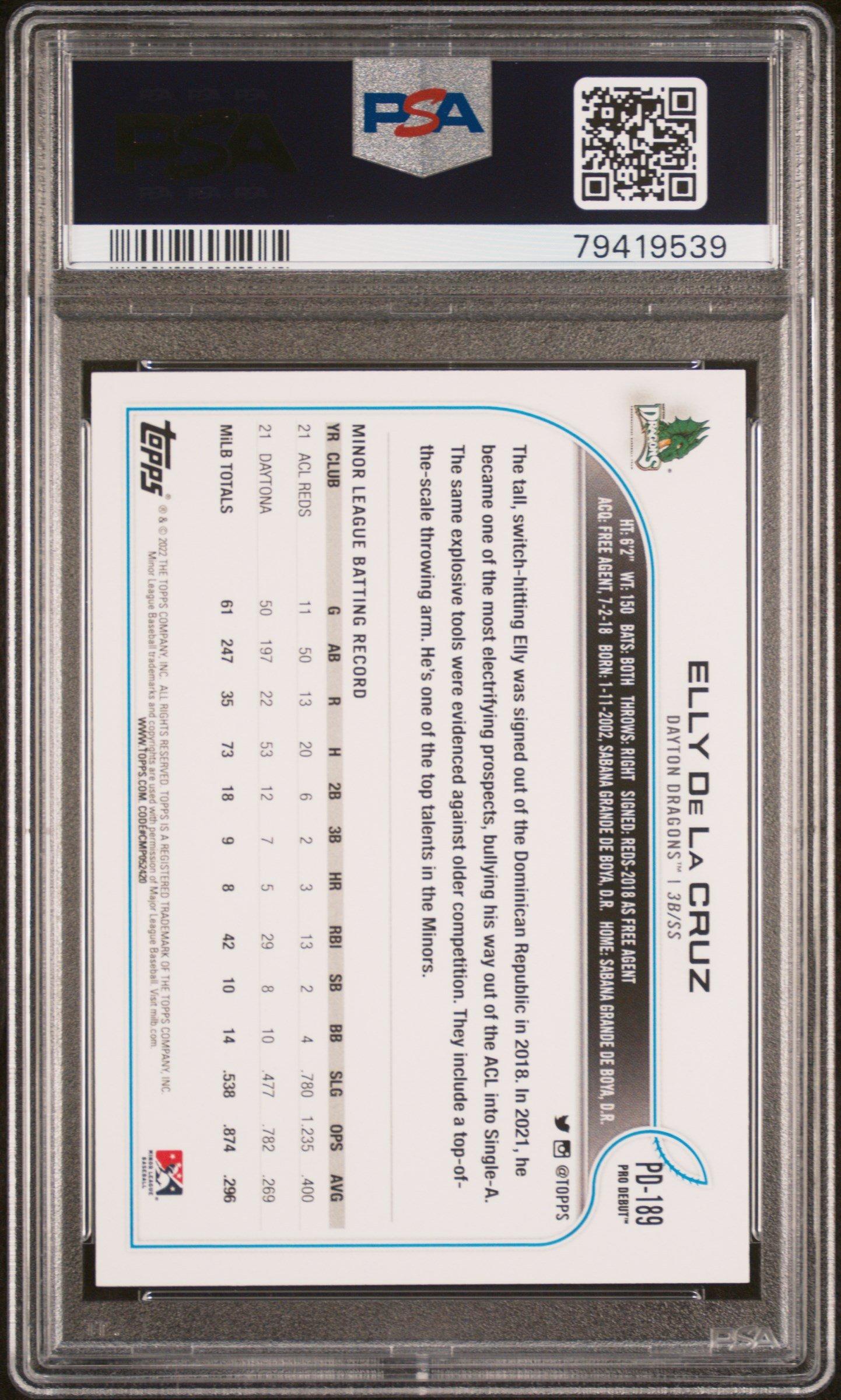2022 Topps Pro Debut Pd189 Elly De La Cruz PSA 10