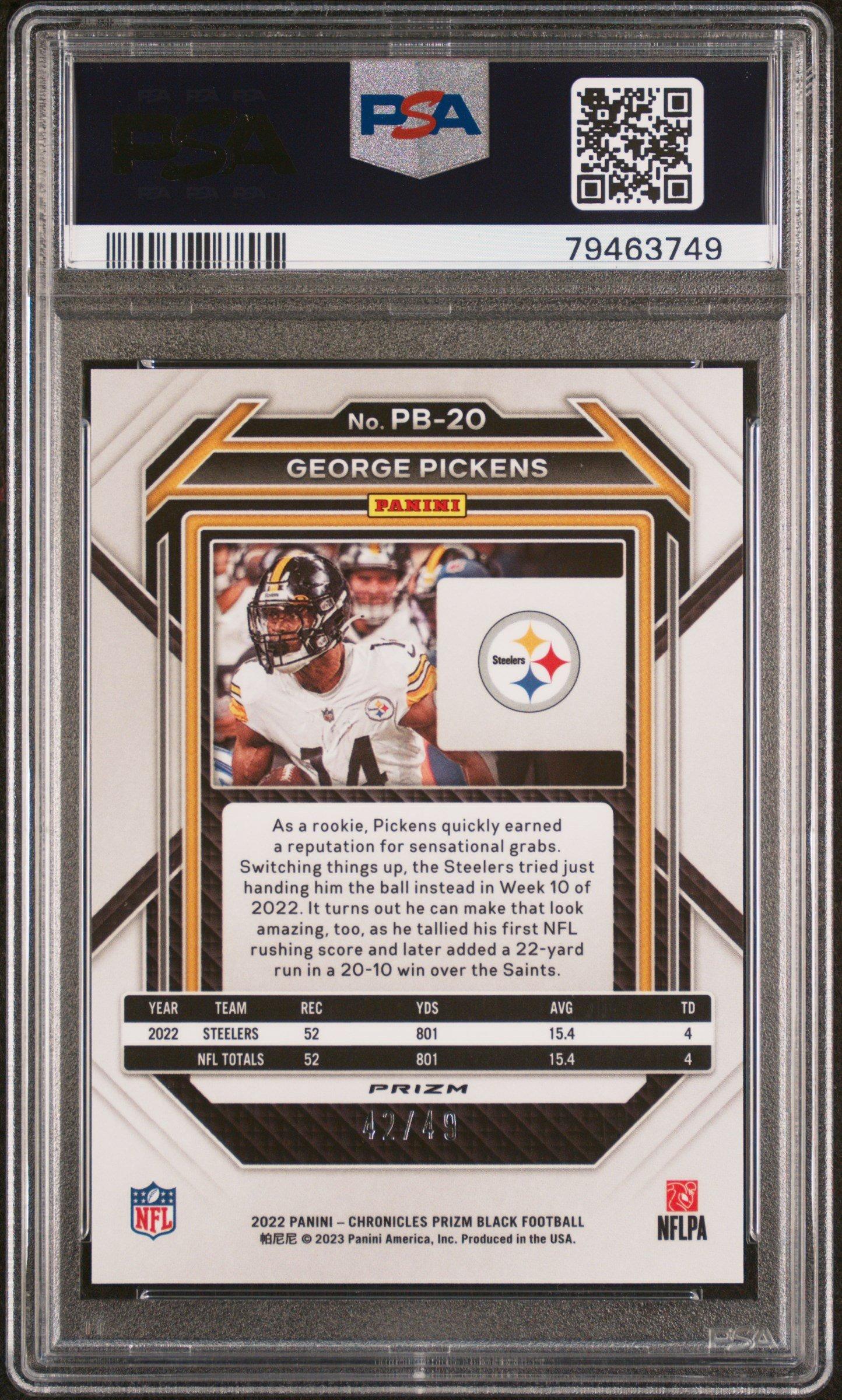 2022 Panini Chronicles Prizm Black Pb20 George Pickens Green PSA 10