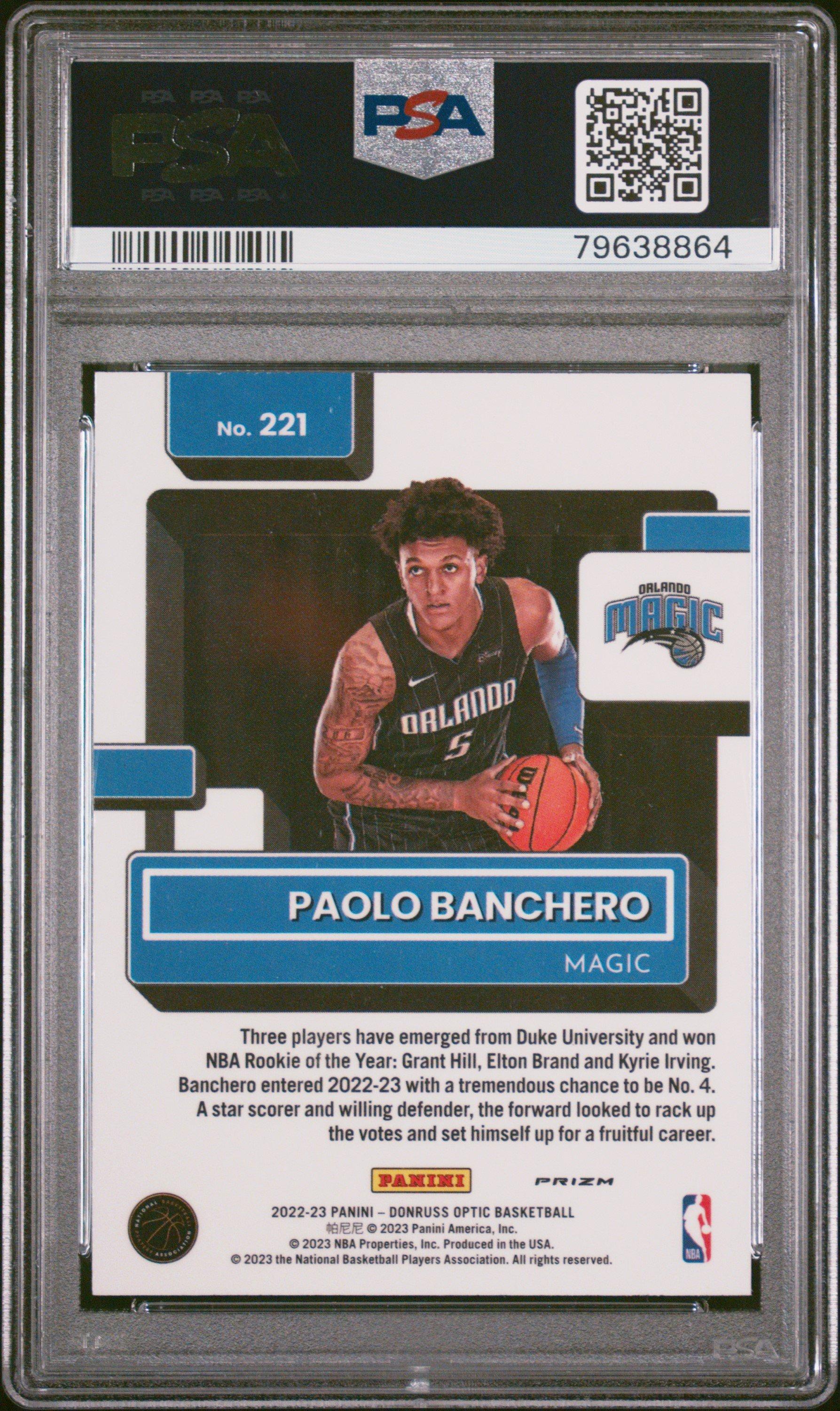 2022 Panini Donruss Optic 221 Paolo Banchero Red & Green Choice PSA 9