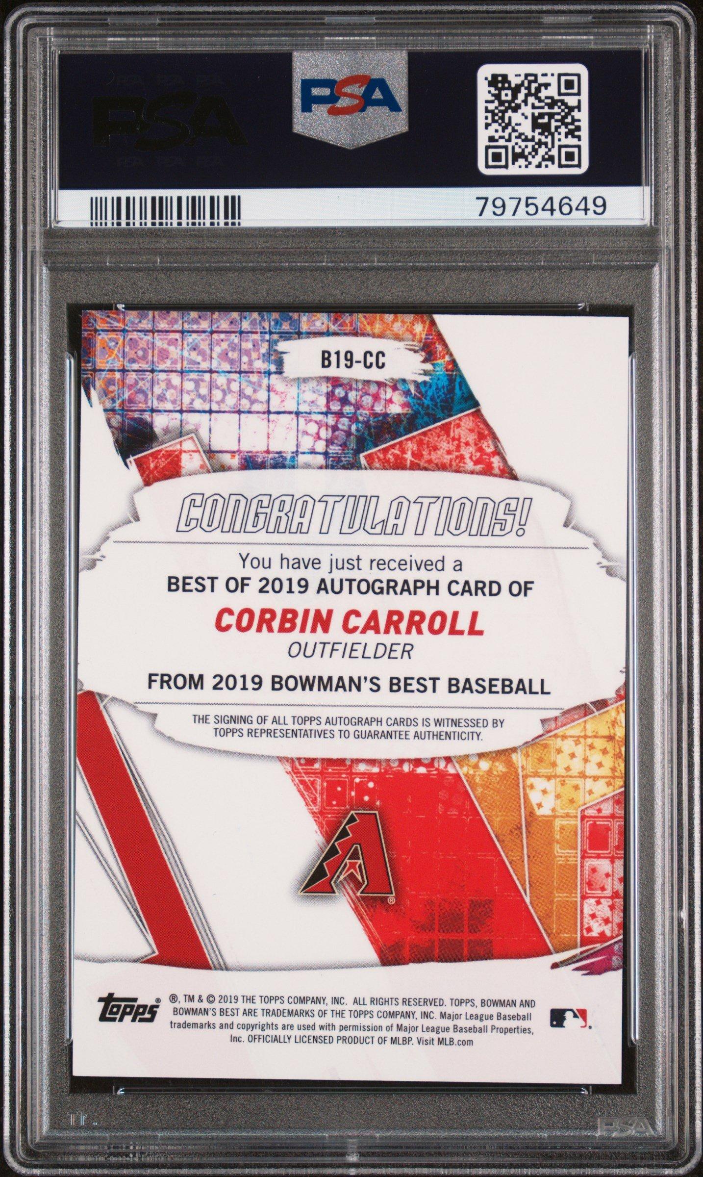 2019 Bowman's Best Best Of 2019 Autographs B19cc Corbin Carroll PSA 10