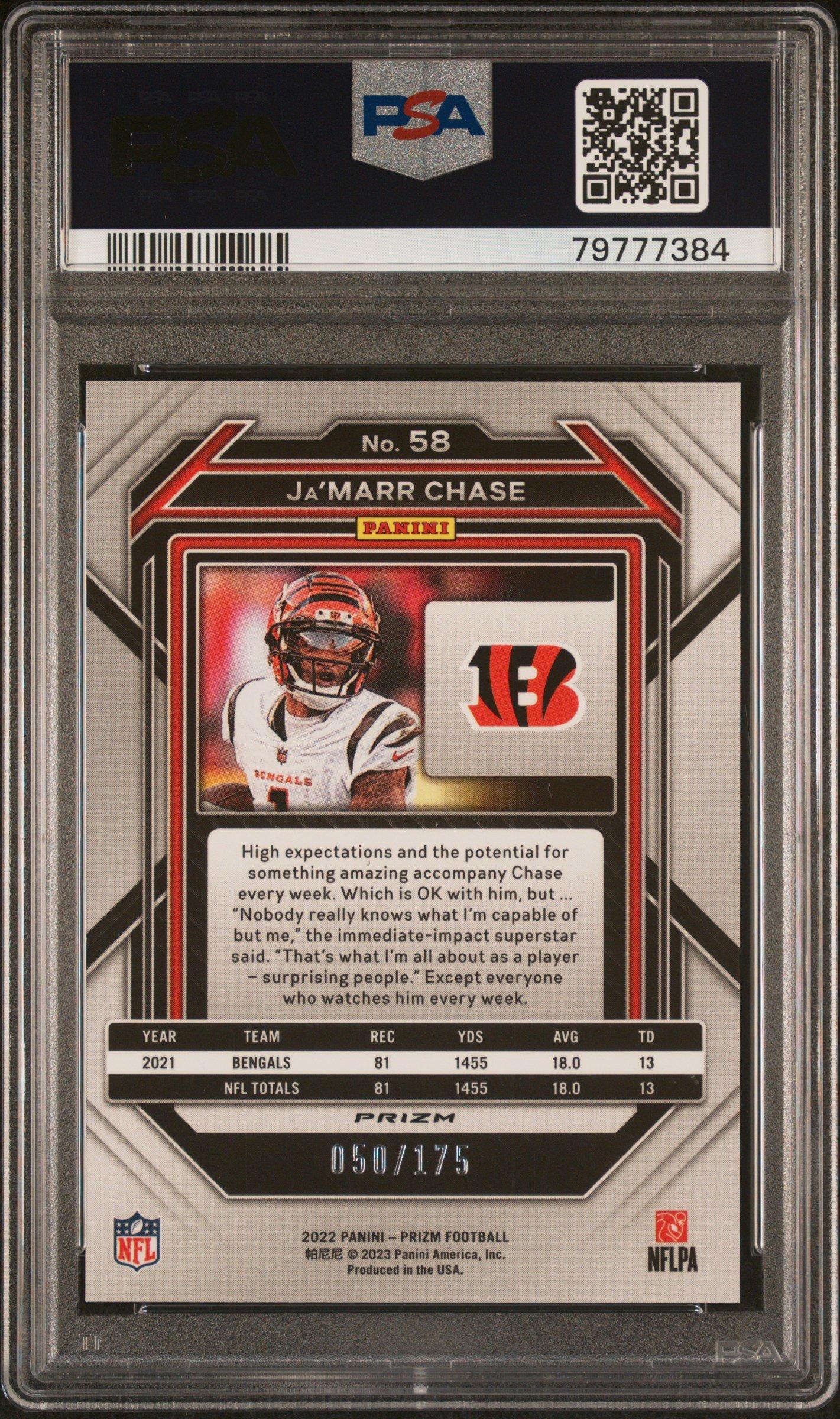 2022 Panini Prizm 58 Ja'marr Chase Hyper Prizm PSA 9