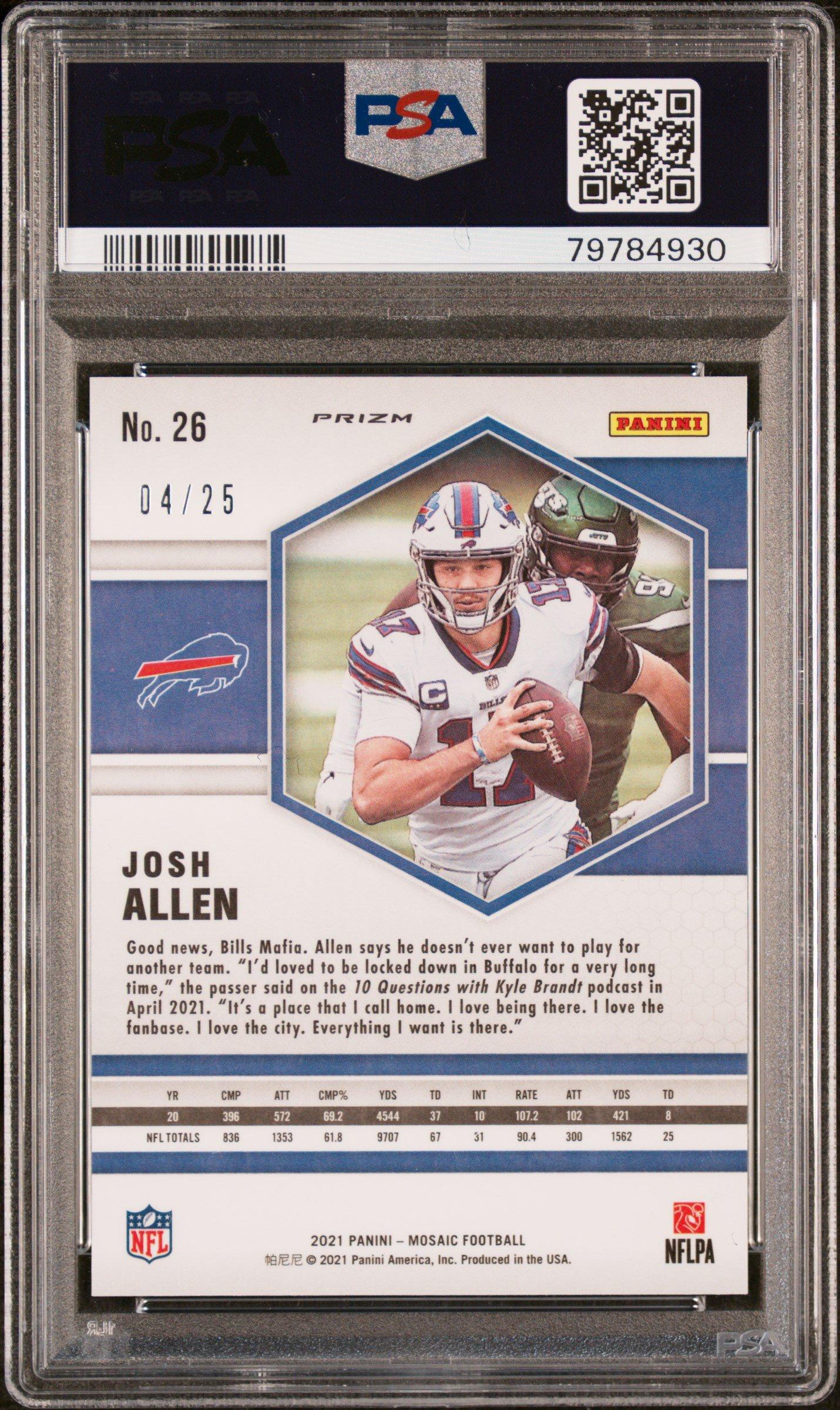 2021 Panini Mosaic 26 Josh Allen White Mosaic PSA 10