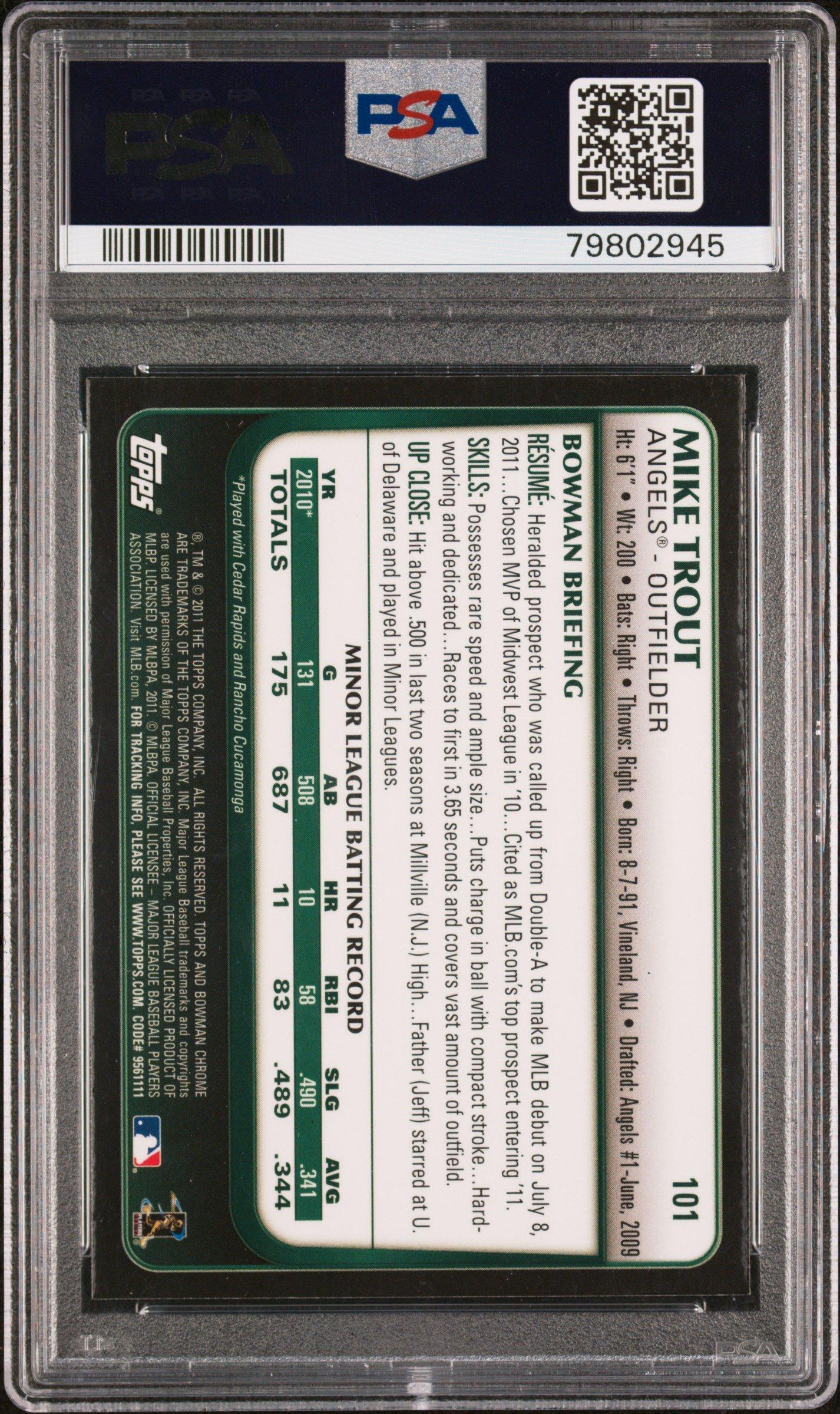 2011 Bowman Chrome Draft 101 Mike Trout PSA 9