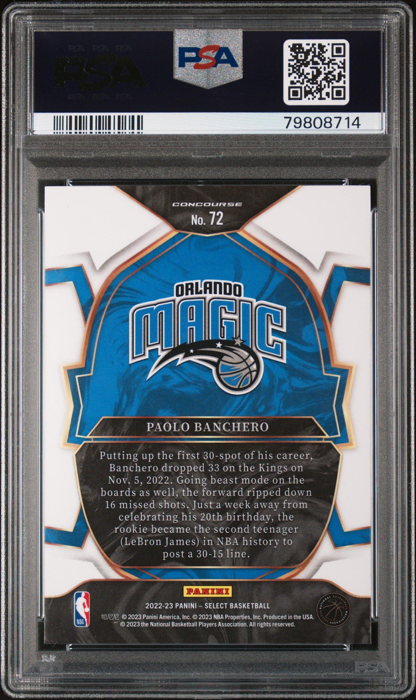 2022 Panini Select 72 Paolo Banchero Blue PSA 10