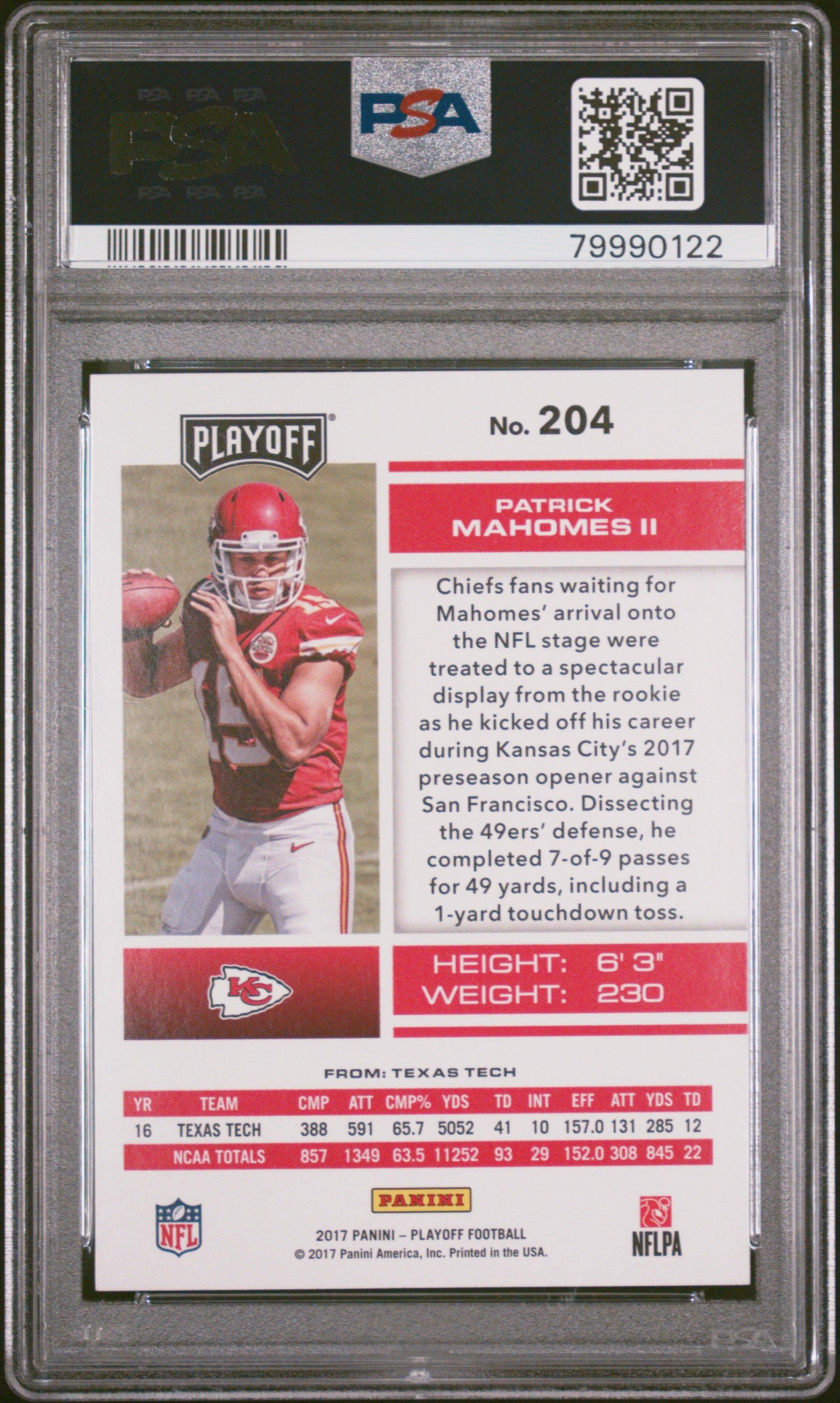 2017 Panini Playoff 204 Patrick Mahomes Ii PSA 10