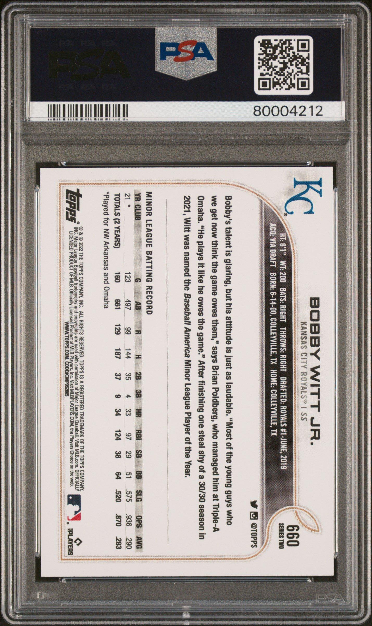 2022 Topps 660 Bobby Witt Jr. Series 2-sp PSA 10