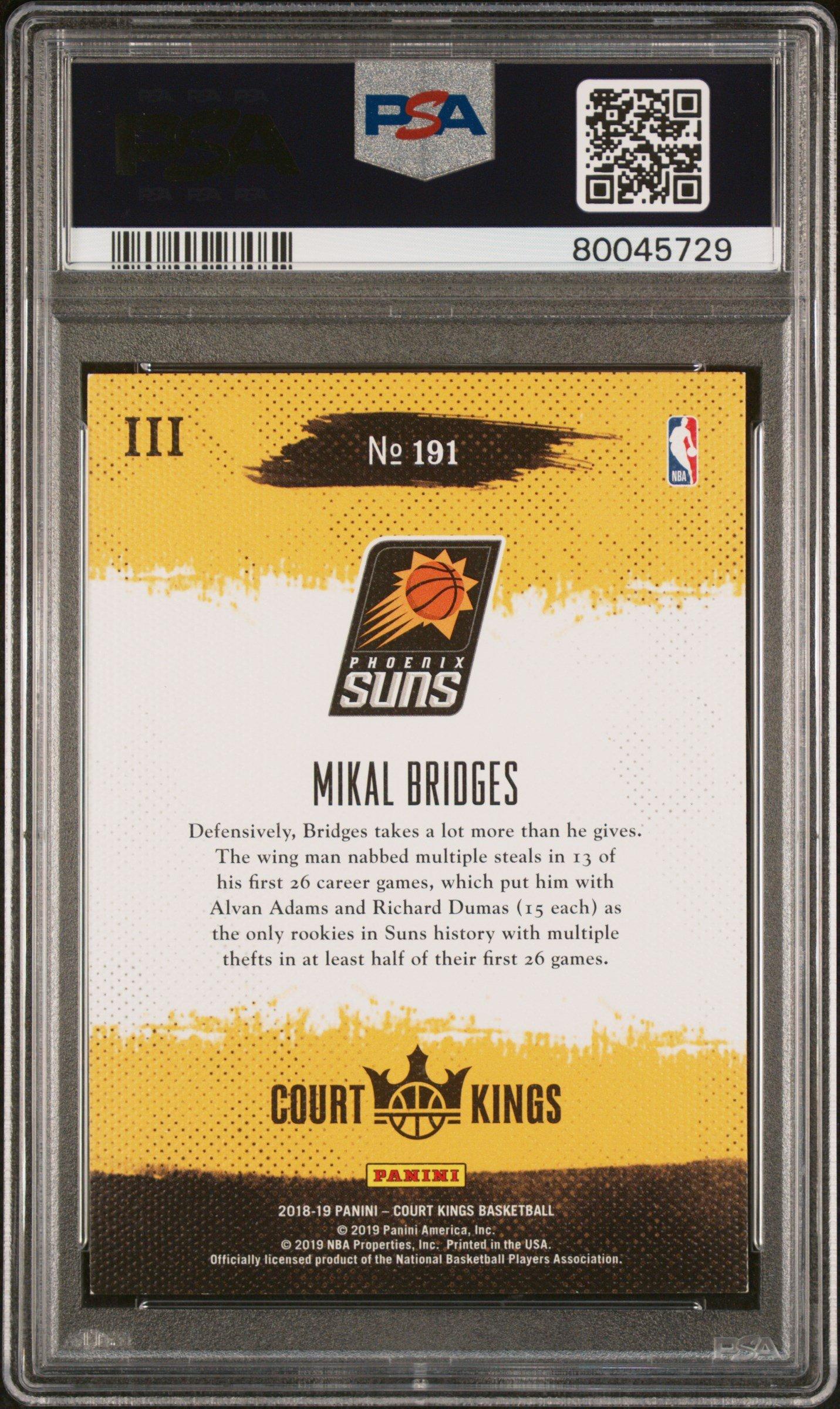2018 Panini Court Kings 191 Mikal Bridges PSA 9