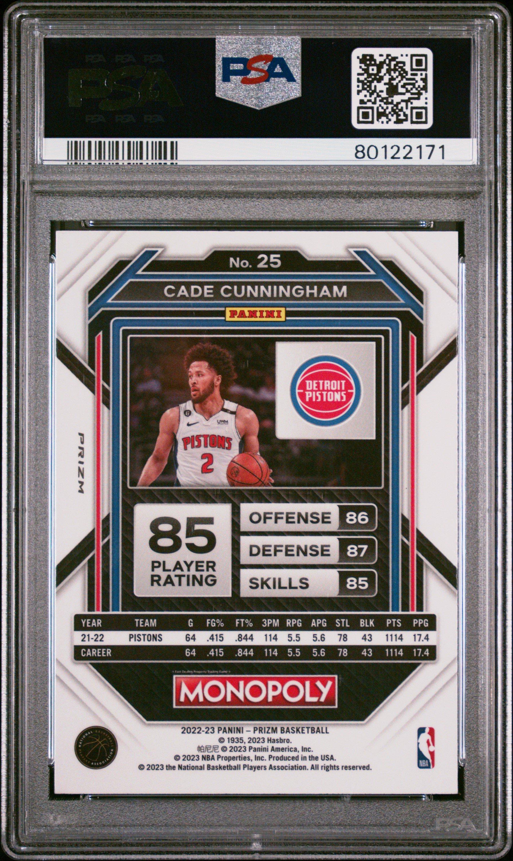 2022 Panini Prizm Monopoly 25 Cade Cunningham Monopoly Black PSA 10