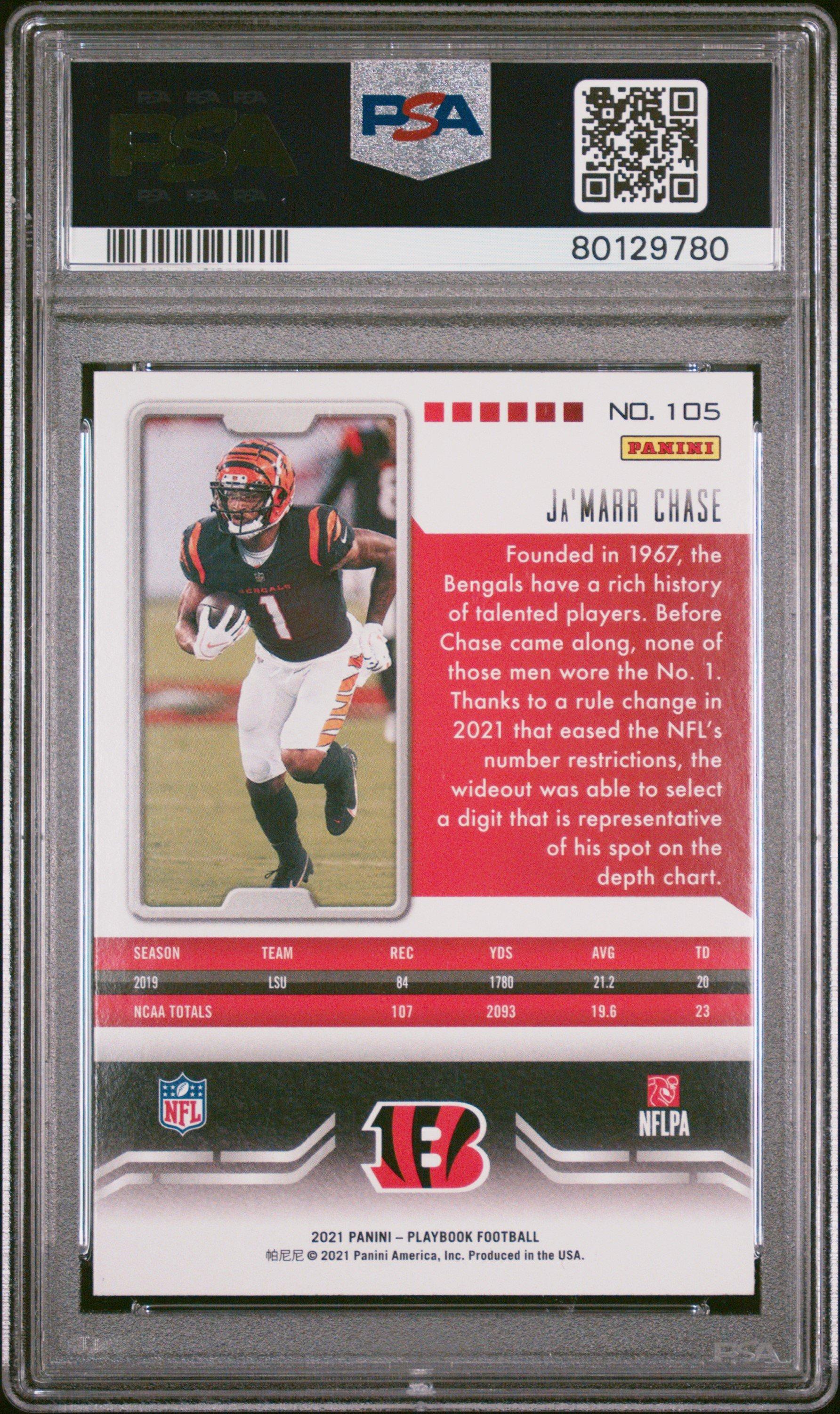 2021 Panini Playbook 105 Ja’marr Chase Mosaic PSA 9