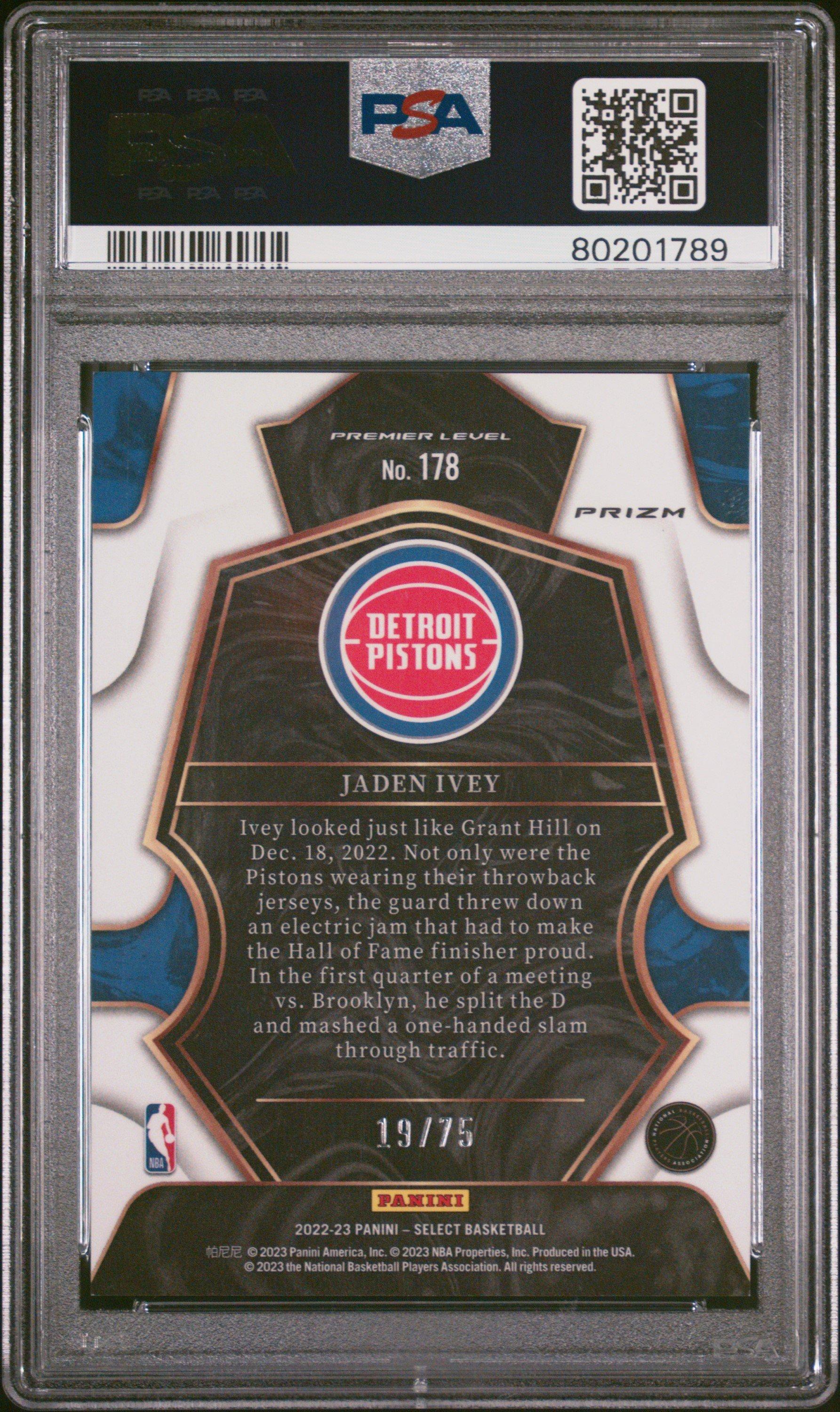 2022 Panini Select 178 Jaden Ivey White Disco PSA 9