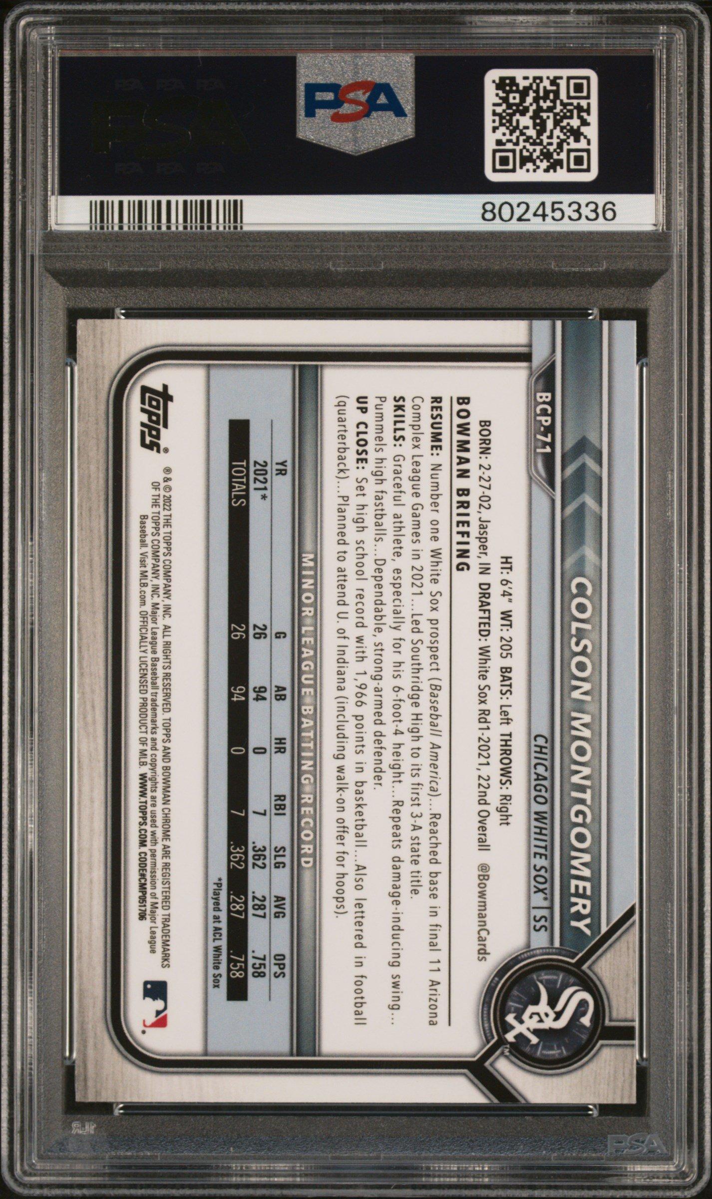 2022 Bowman Chrome Prospects Bcp71 Colson Montgomery PSA 10