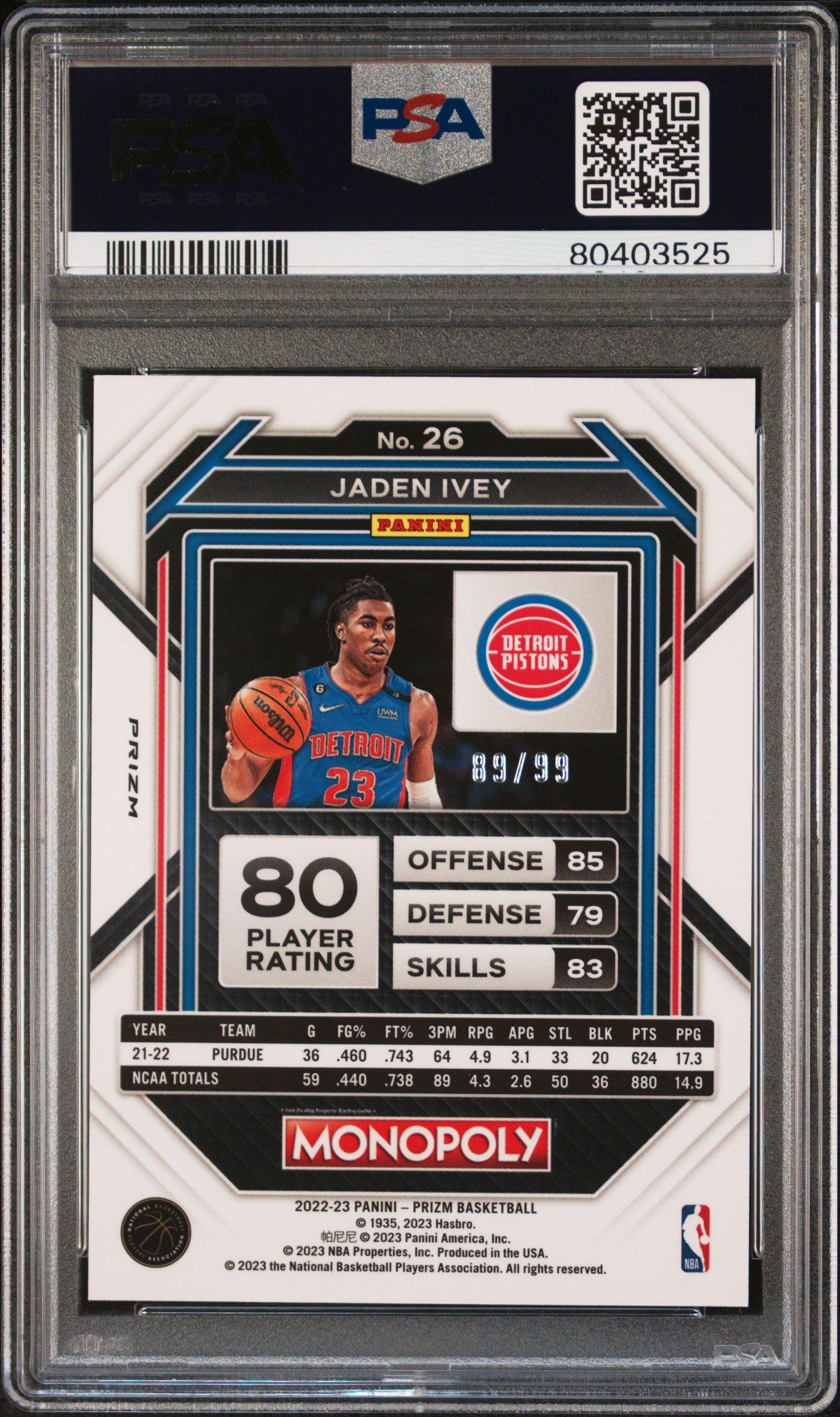 2022 Panini Prizm Monopoly 26 Jaden Ivey Red Prizm PSA 10 Graded
