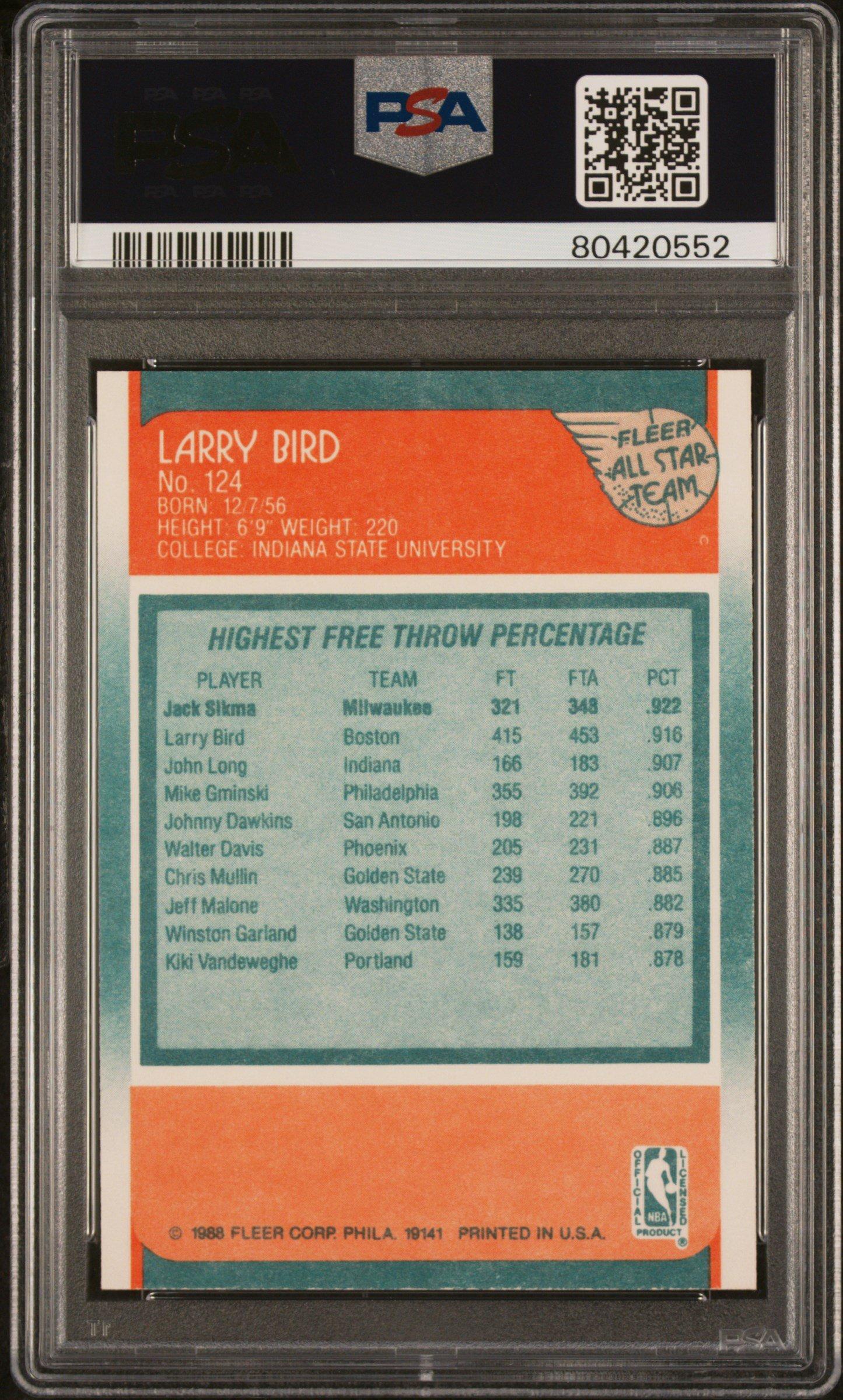 1988 Fleer 124 Larry Bird All-star PSA 8