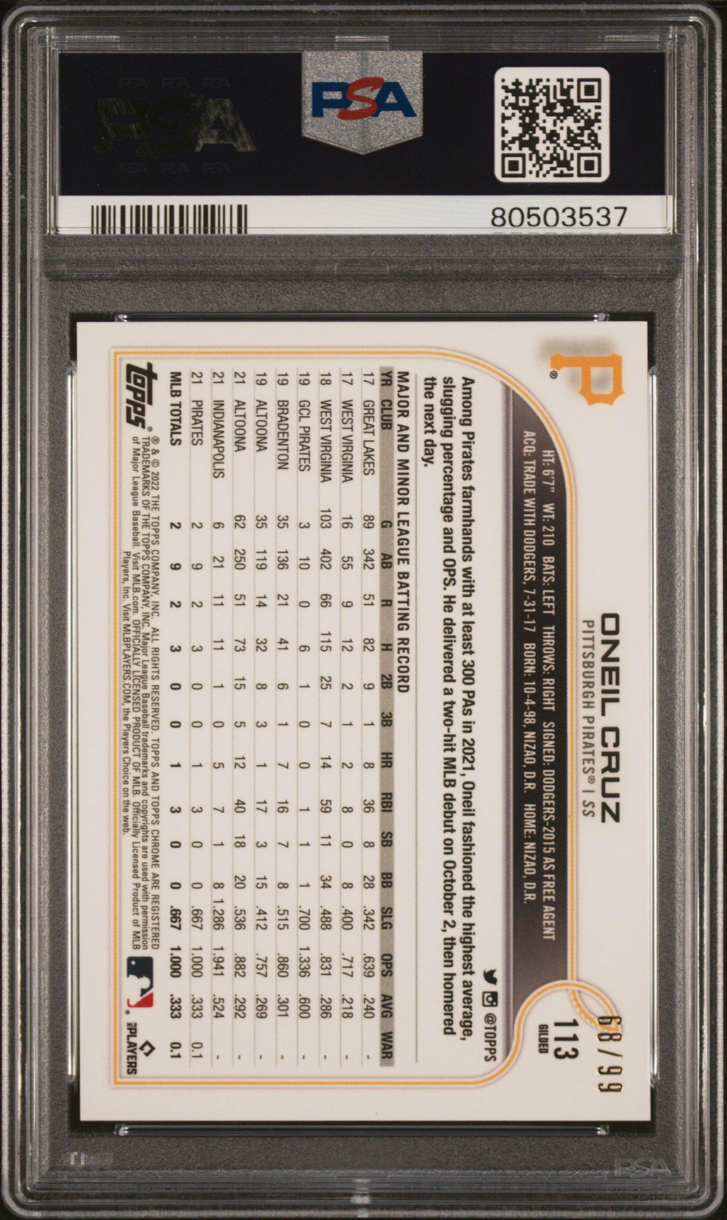 2022 Topps Gilded Collection 113 Oneil Cruz PSA 10
