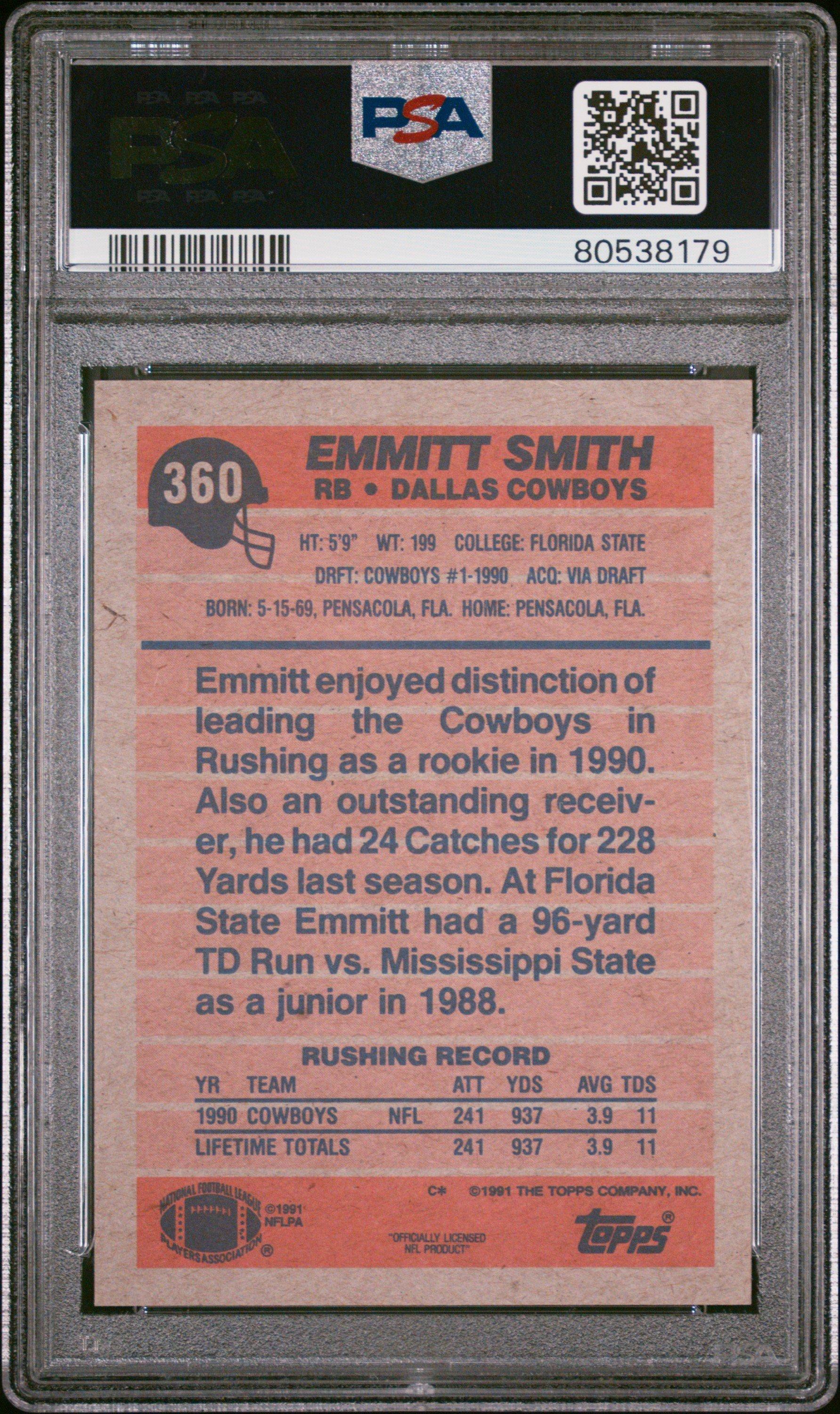 1991 Topps 360 Emmitt Smith PSA 9