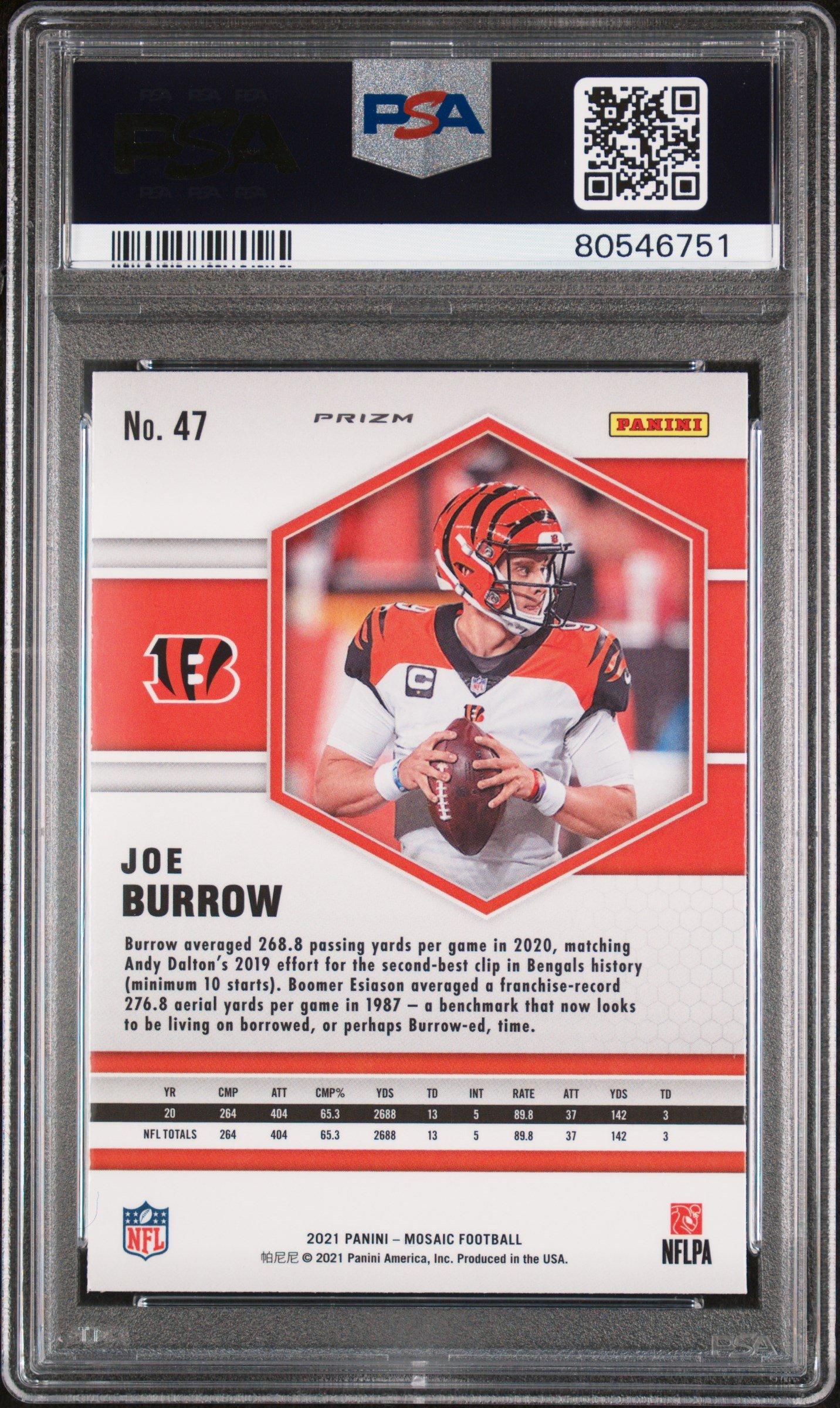 2021 Panini Mosaic 47 Joe Burrow Reactive Blue PSA 10 Graded Card
