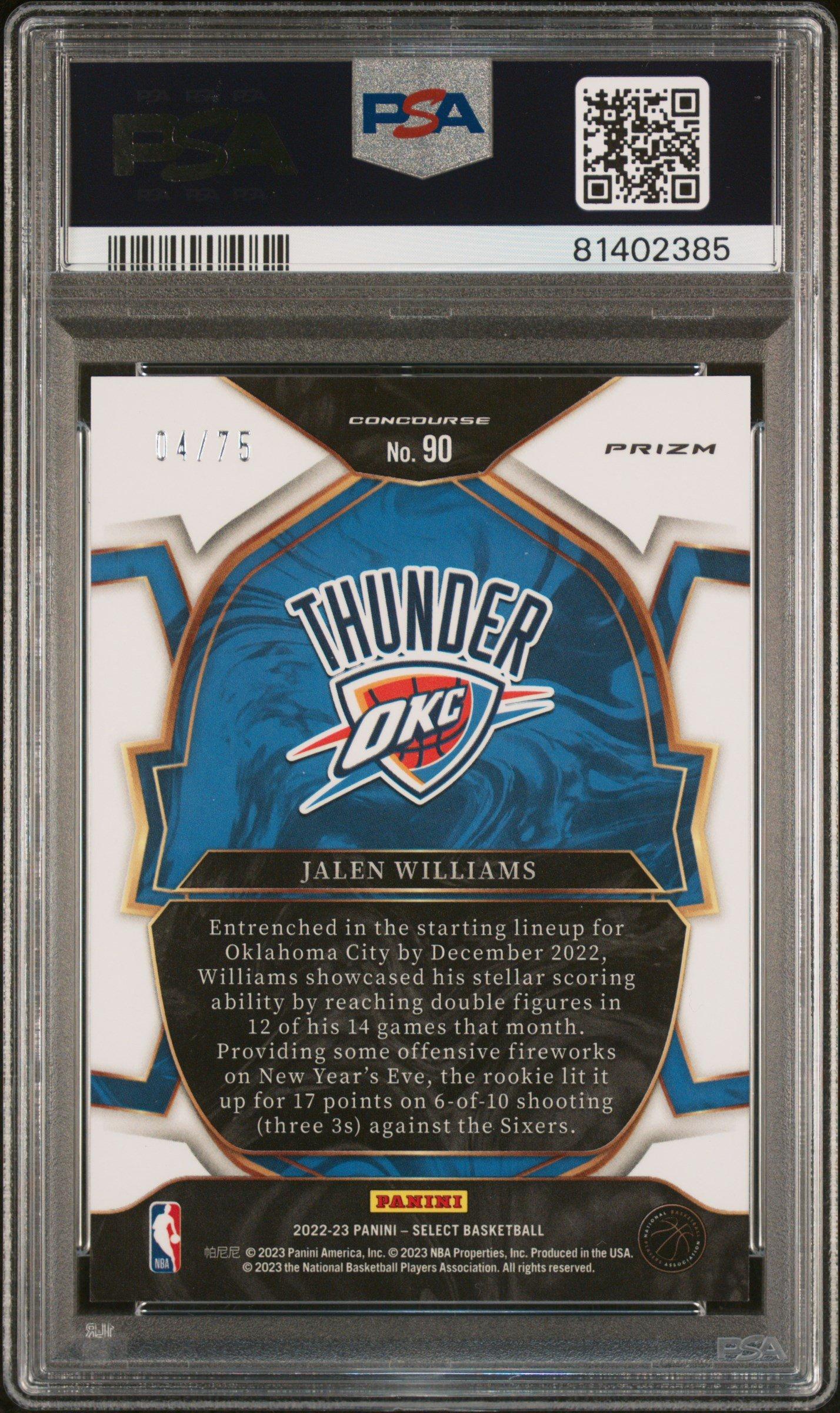 2022 Panini Select 90 Jalen Williams Neon Green PSA 10
