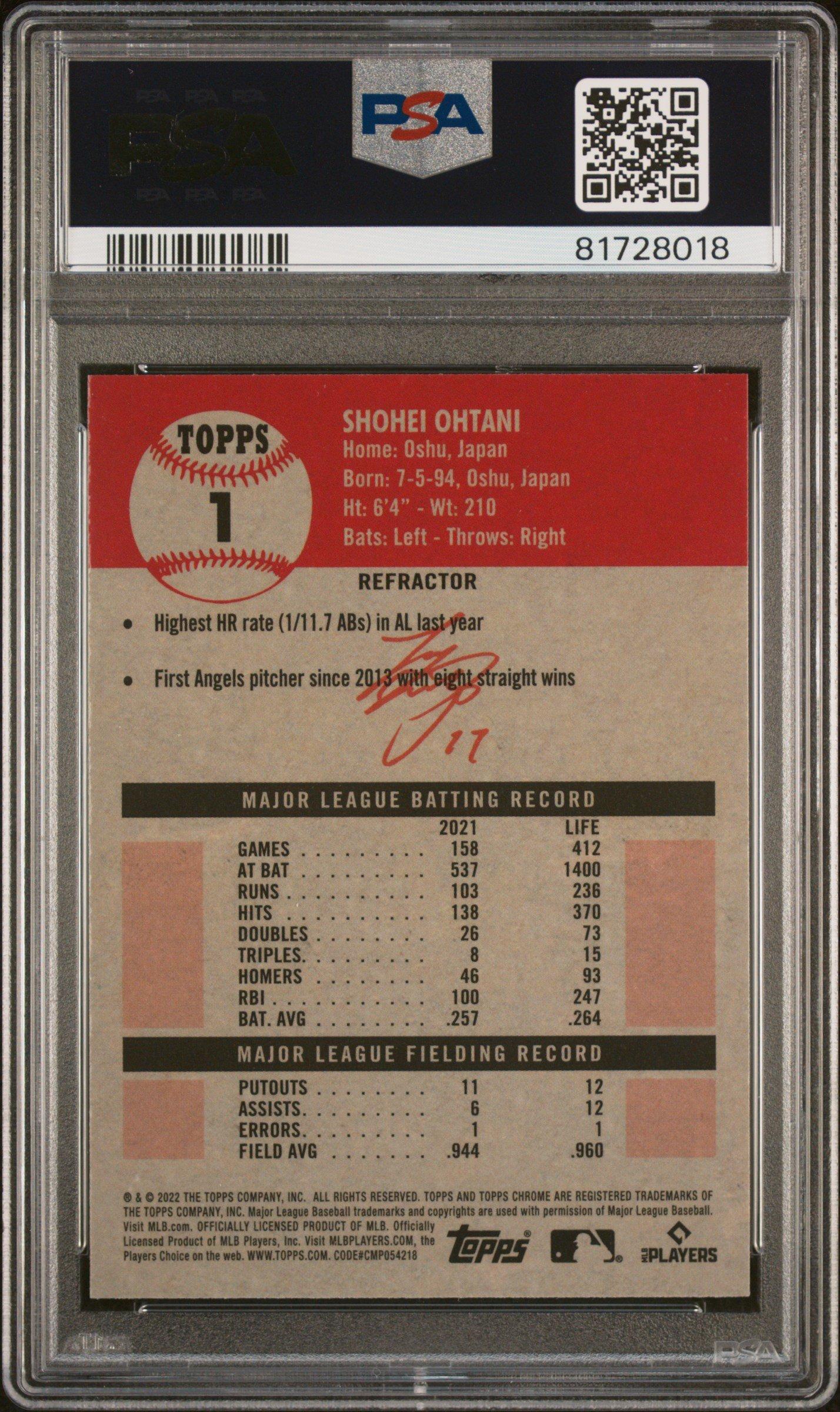 Topps Chrome Platinum Anniversary Shohei Ohtani Refractor PSA 10