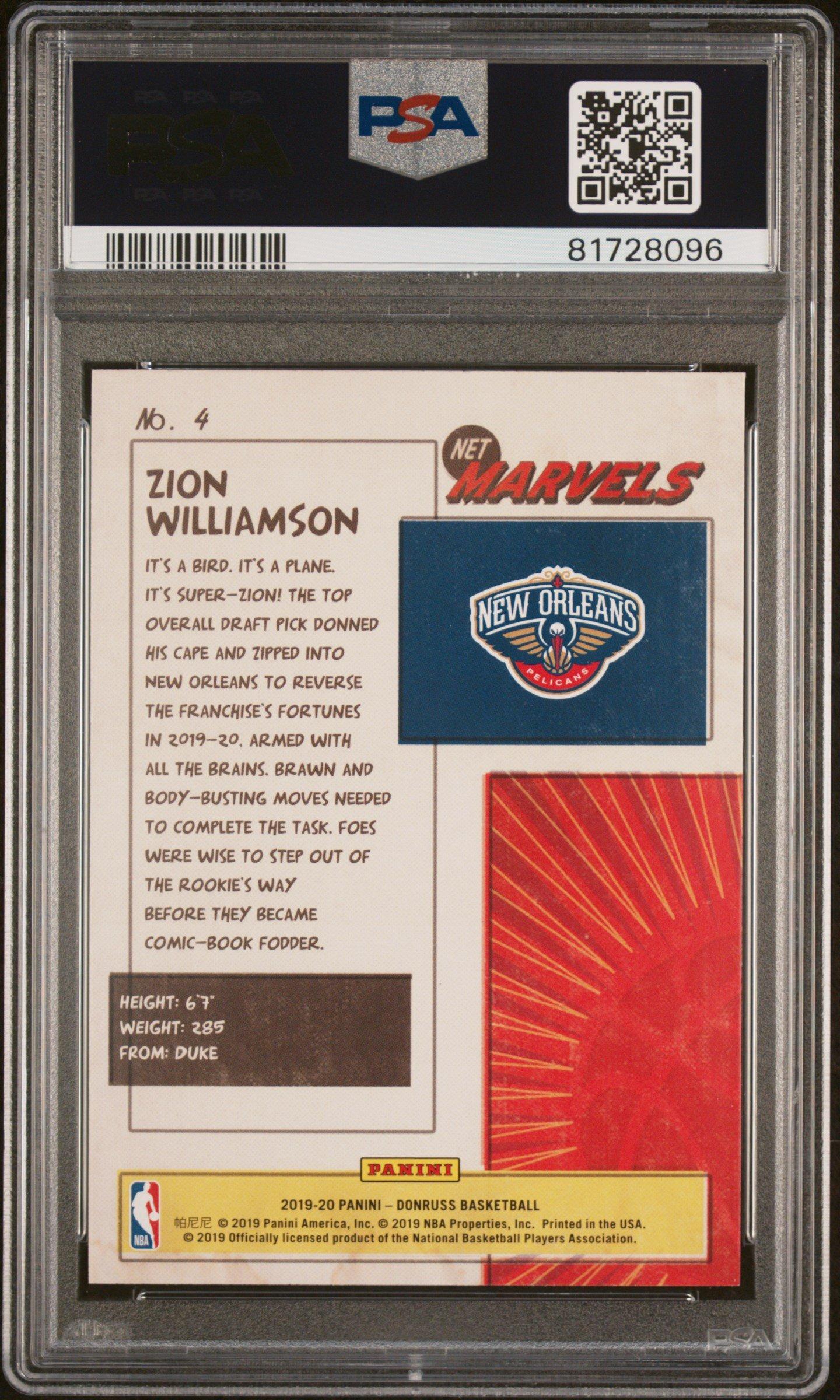 2019 Panini Donruss Net Marvels 4 Zion Williamson PSA 9
