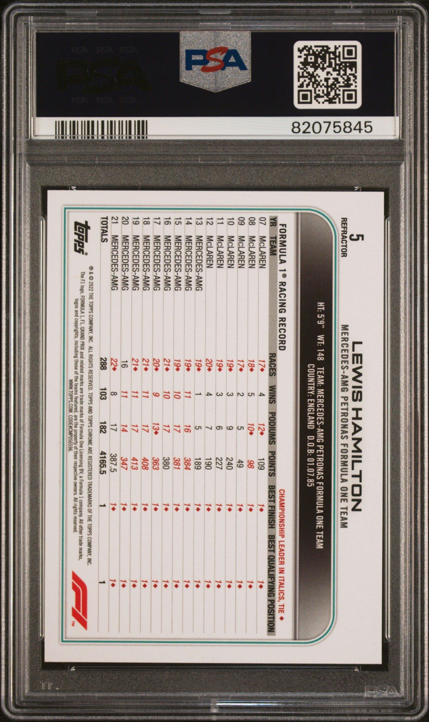 2022 Topps Chrome Formula 1 5 Lewis Hamilton Refractor PSA 10