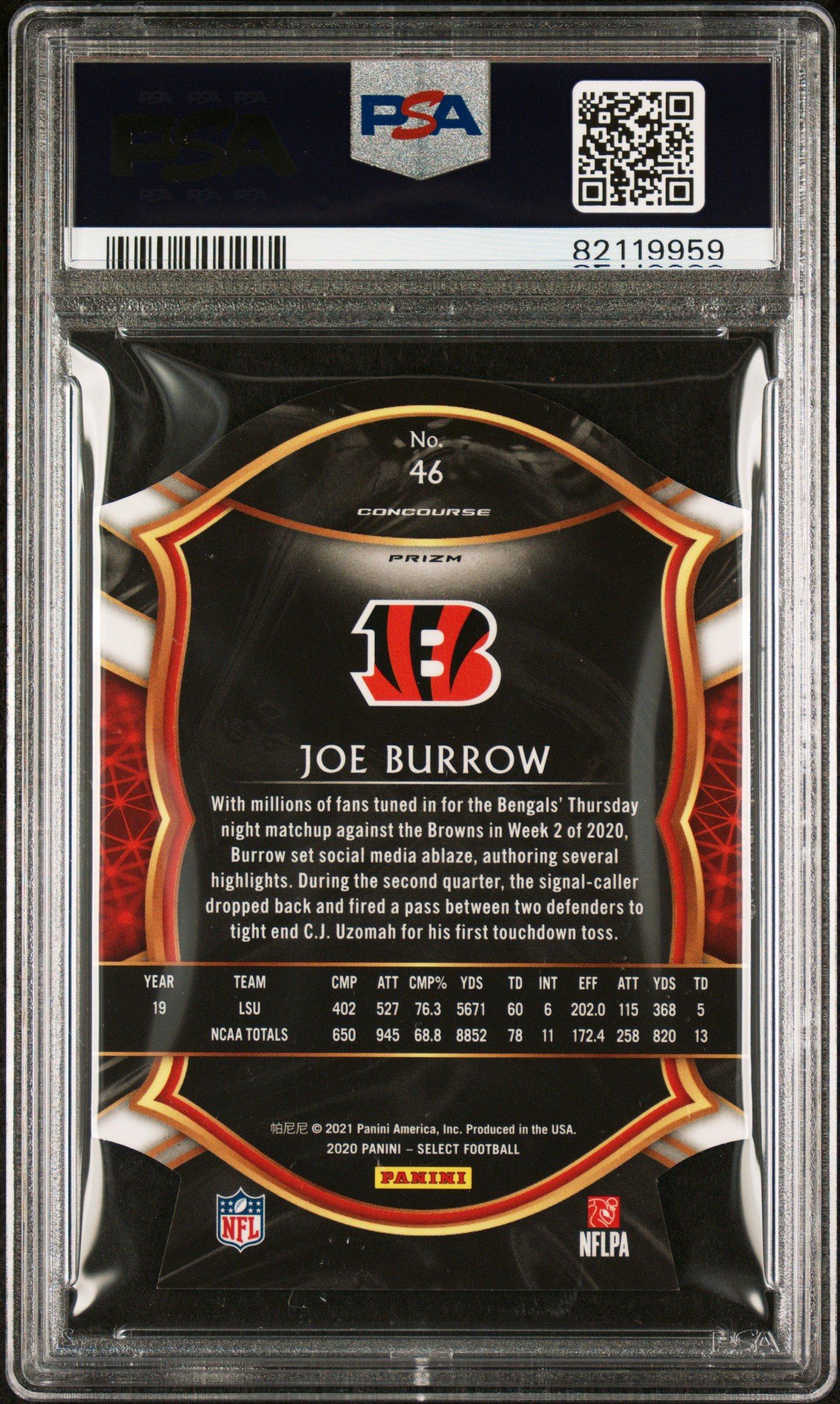 2020 Panini Select 46 Joe Burrow Die-cut Neon Green Prizm PSA 9