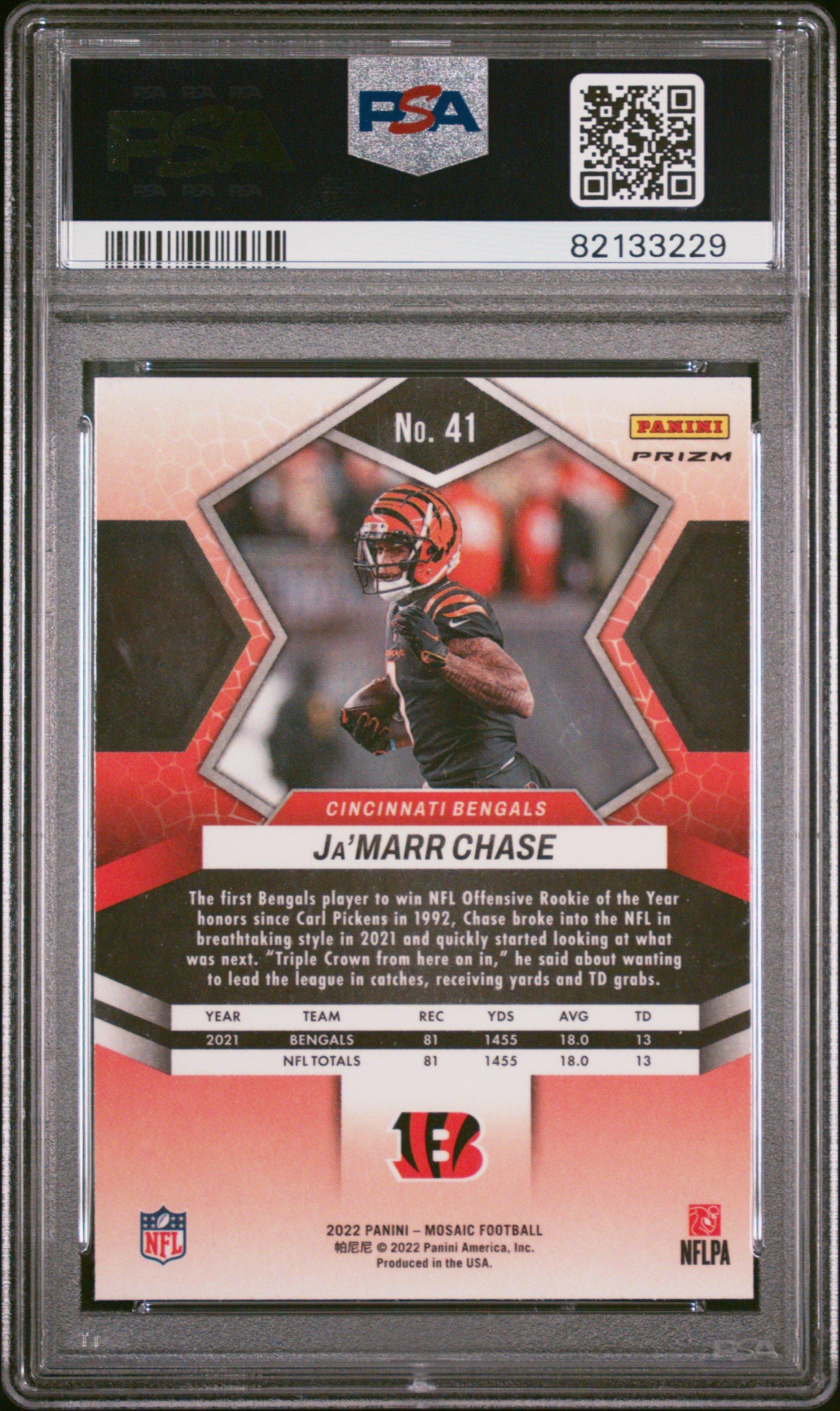 2022 Panini Mosaic 41 Ja’marr Chase Red Mosaic PSA 10