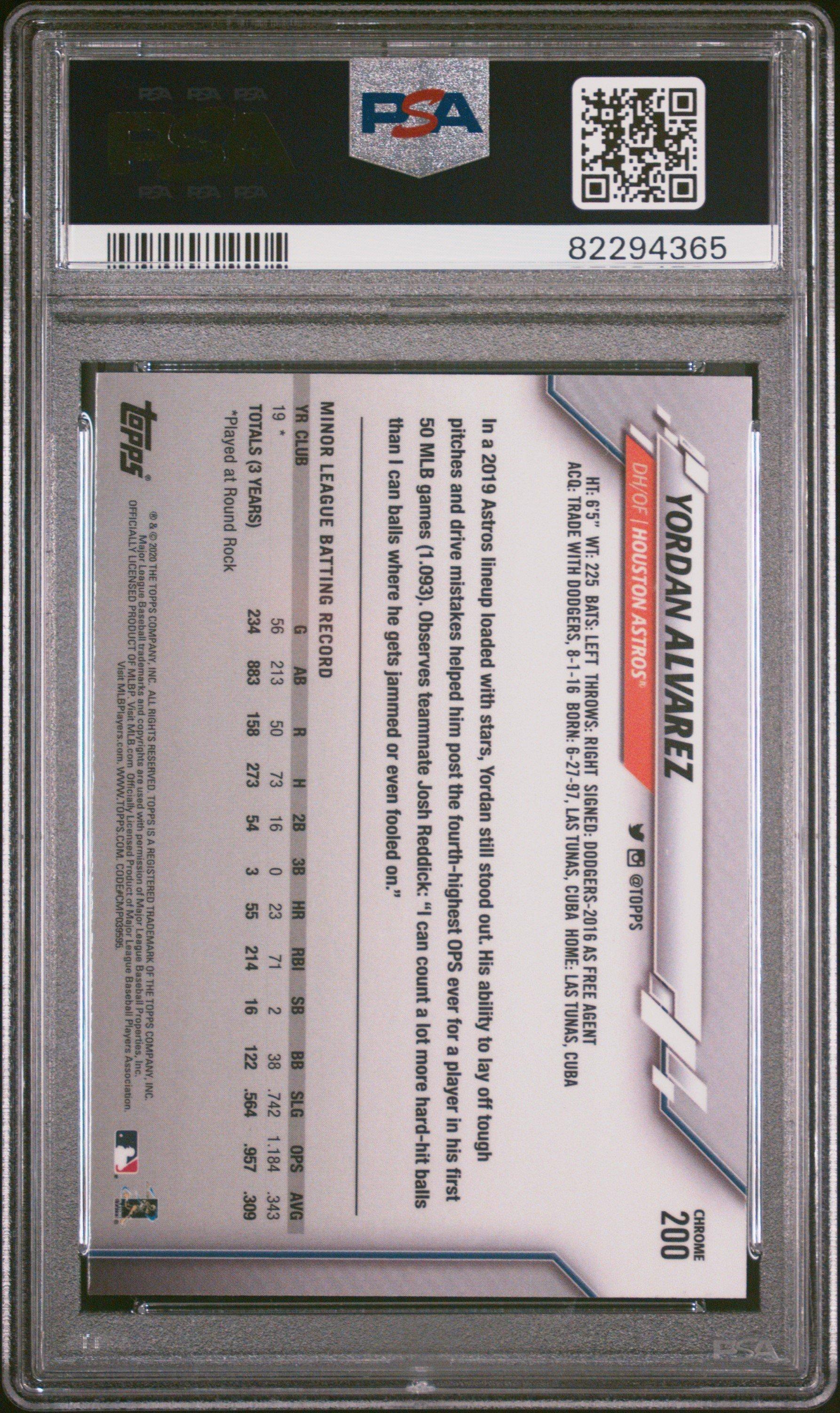 2020 Topps Chrome 200 Yordan Alvarez Prism Refractor PSA 10