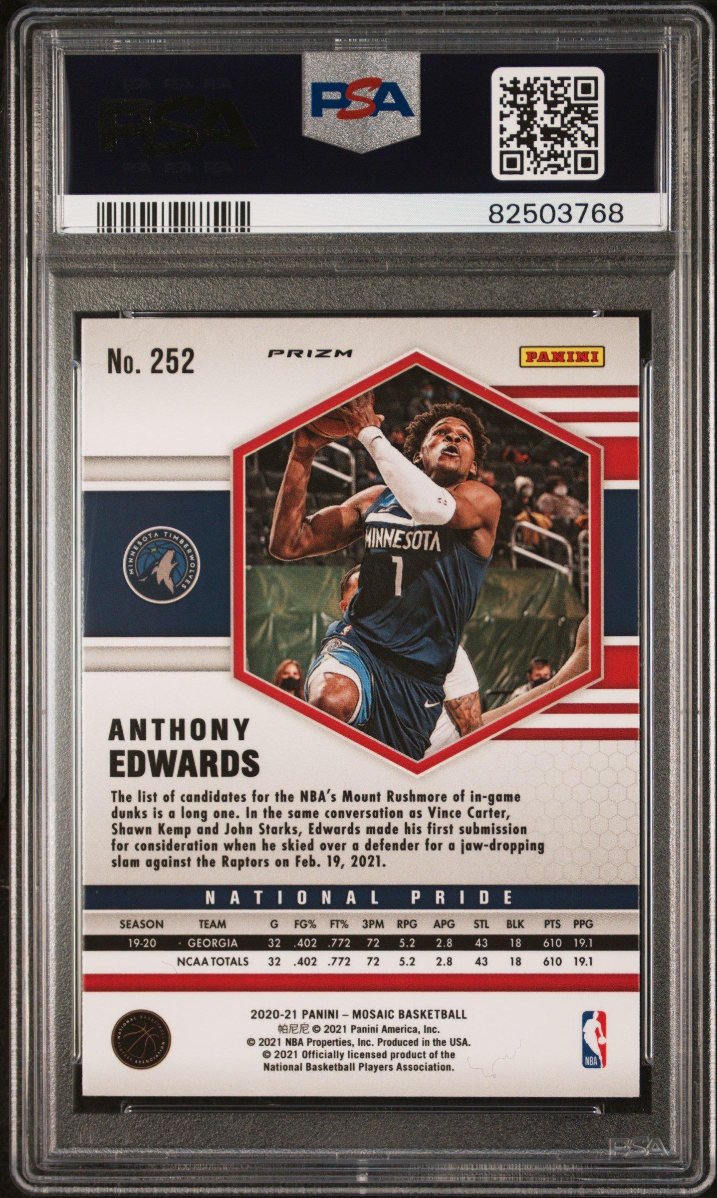 2020 Panini Mosaic 252 Anthony Edwards Camo Pink PSA 10