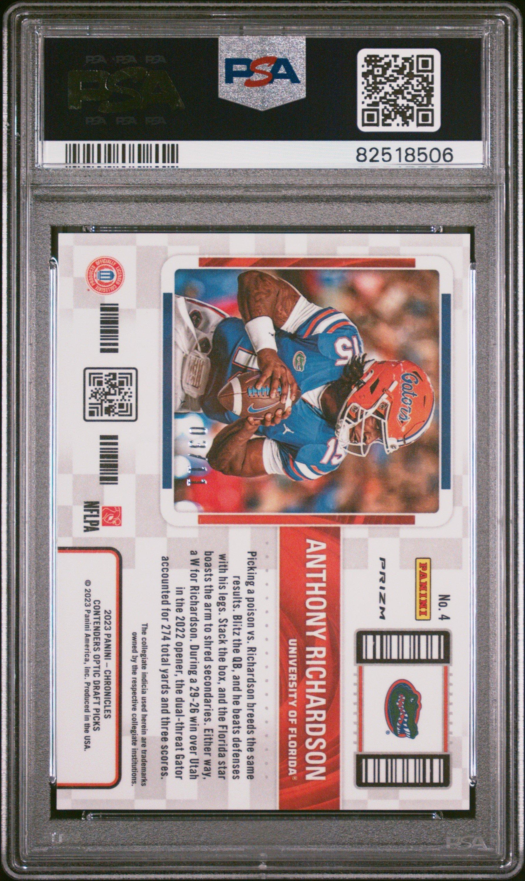 2023 Panini Chronicles Draft Picks Contenders Optic 4 Anthony Richardson Cracked Ice PSA 9