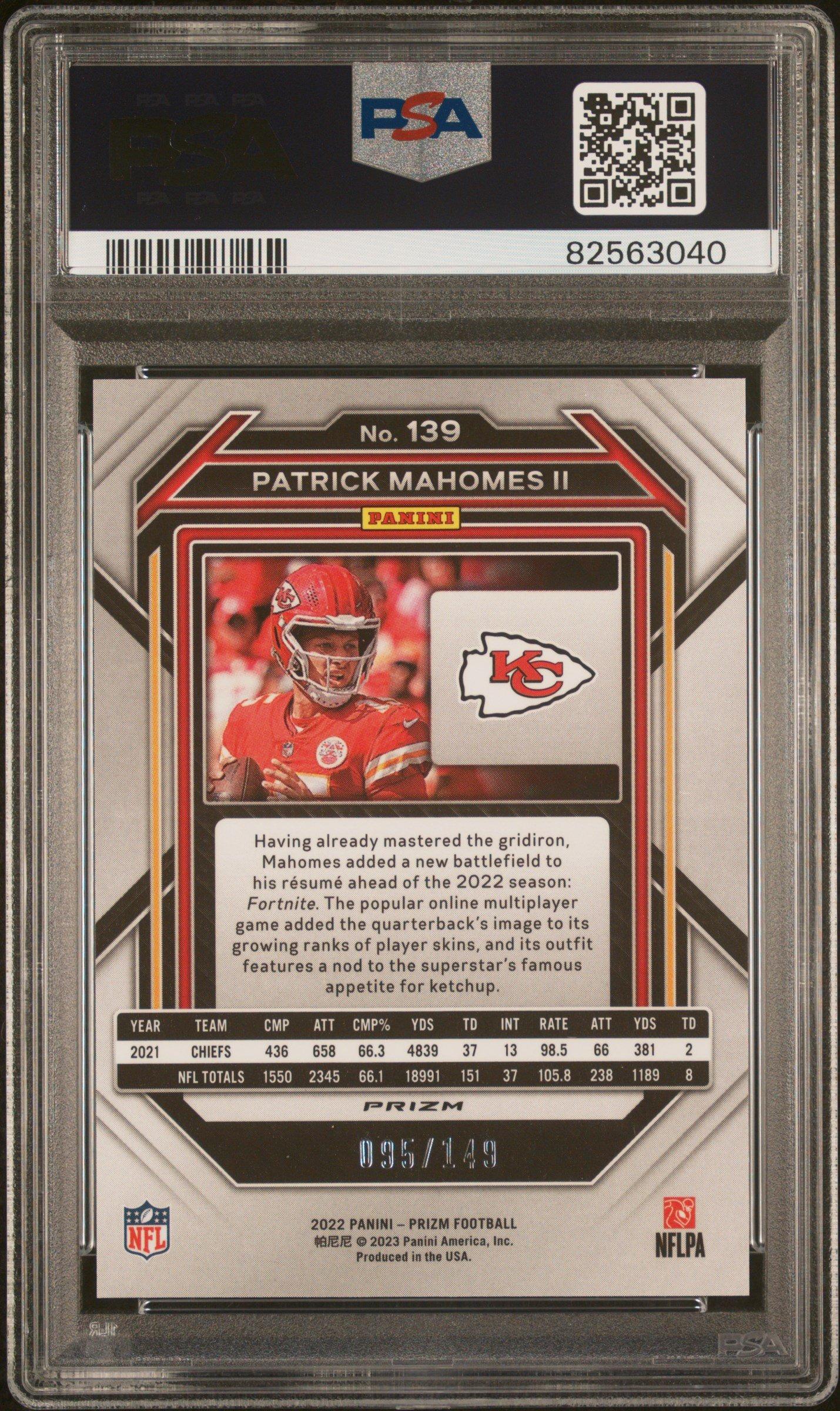 2022 Panini Prizm 139 Patrick Mahomes Ii Red Wave PSA 10