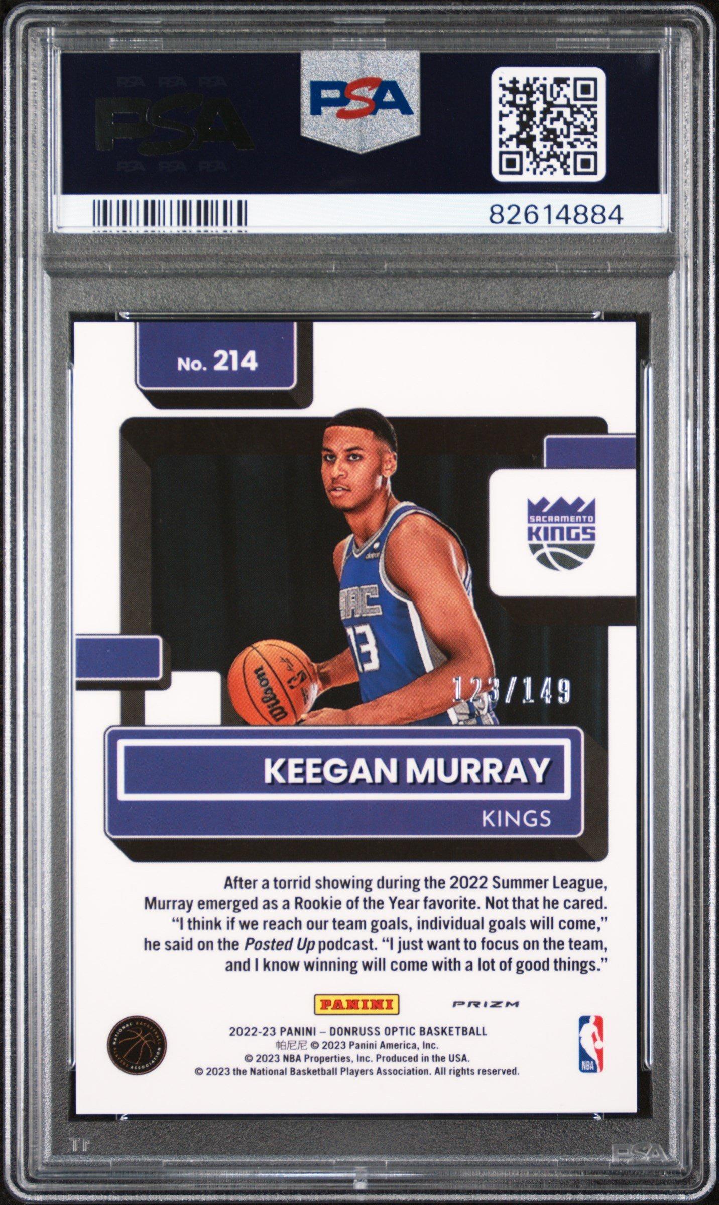 2022 Panini Donruss Optic 214 Keegan Murray Lime Green PSA 9