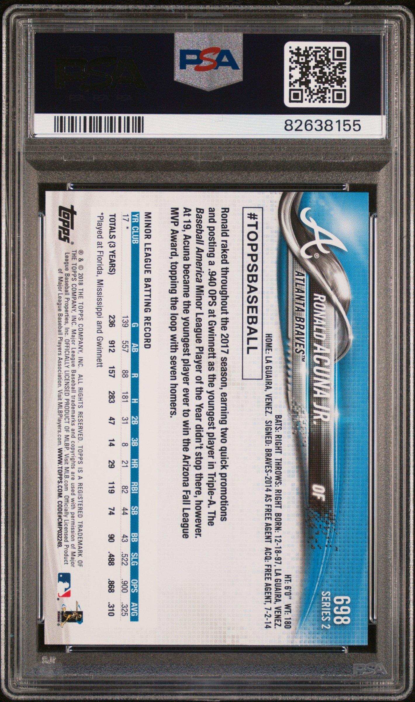 2018 Topps Complete Set 698 Ronald Acuna Jr. Bat Pointing Up PSA 10