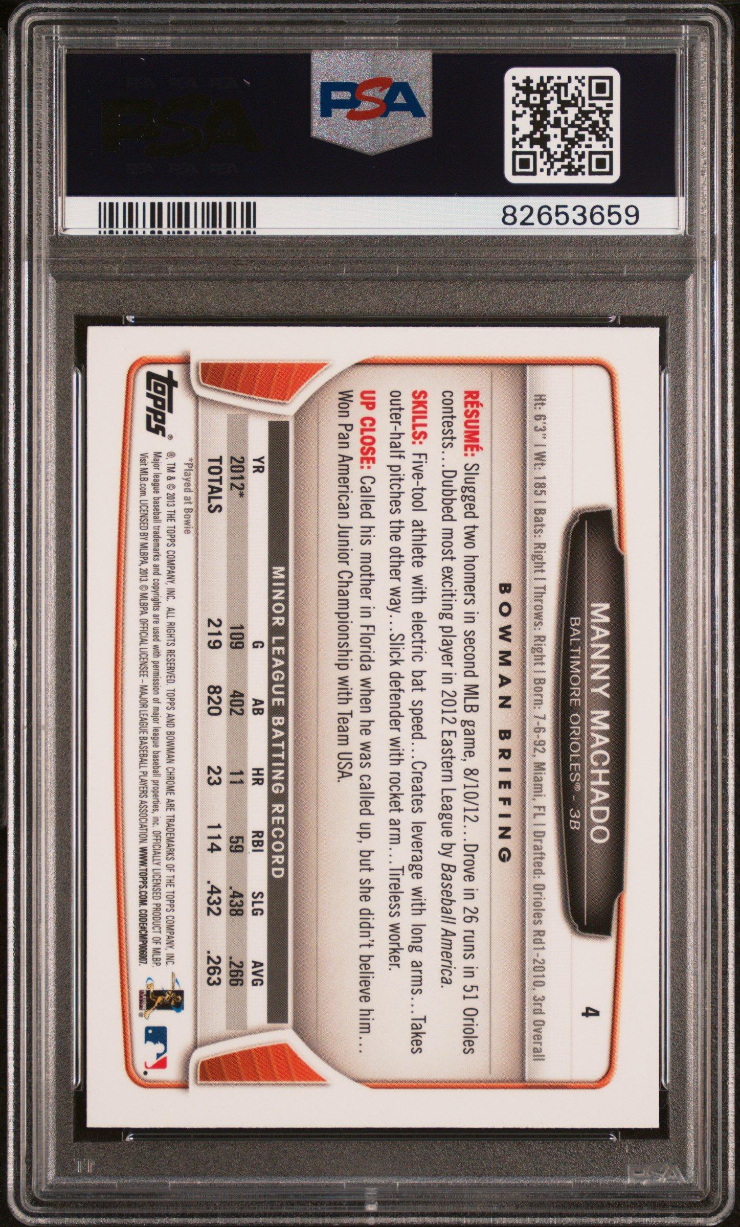 2013 Bowman Chrome Draft Picks & Prospects Rookies 4 Manny Machado PSA 10