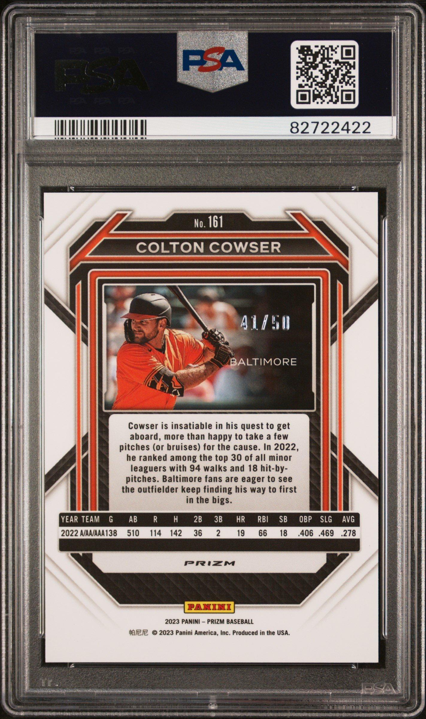2023 Panini Prizm 161 Colton Cowser Orange Wave PSA 9