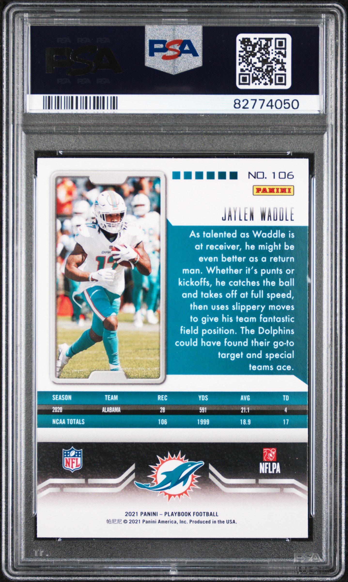2021 Panini Playbook 106 Jaylen Waddle Sparkle PSA 10