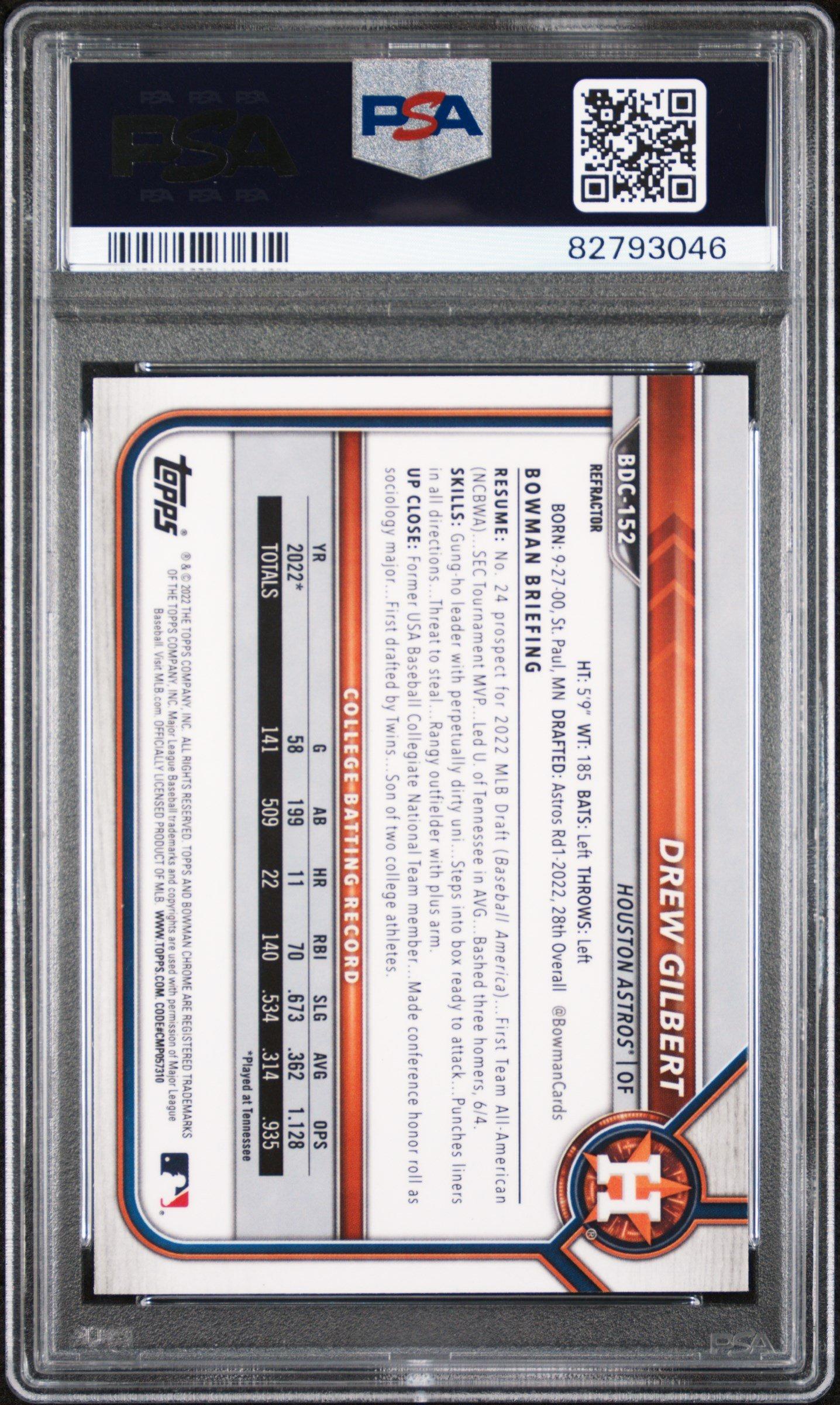 2022 Bowman Draft Bdc152 Drew Gilbert Chrome-refractor PSA 10