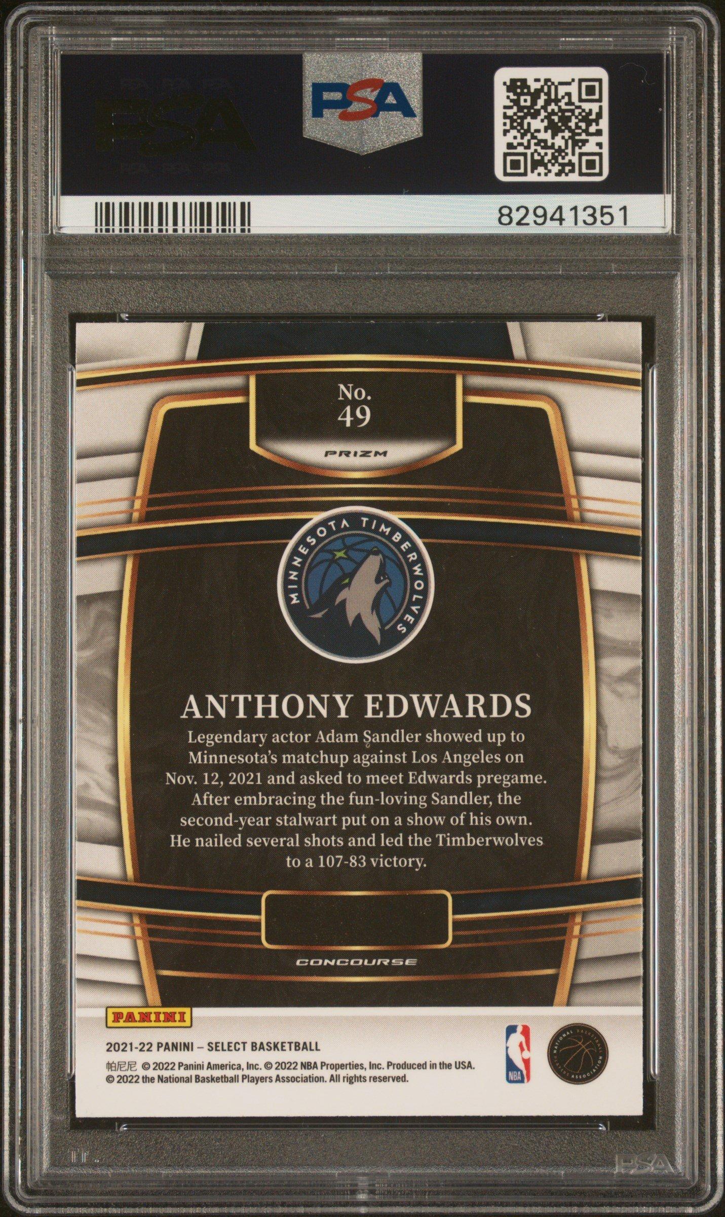 2021 Panini Select 49 Anthony Edwards Orange Flash Prizm PSA 9
