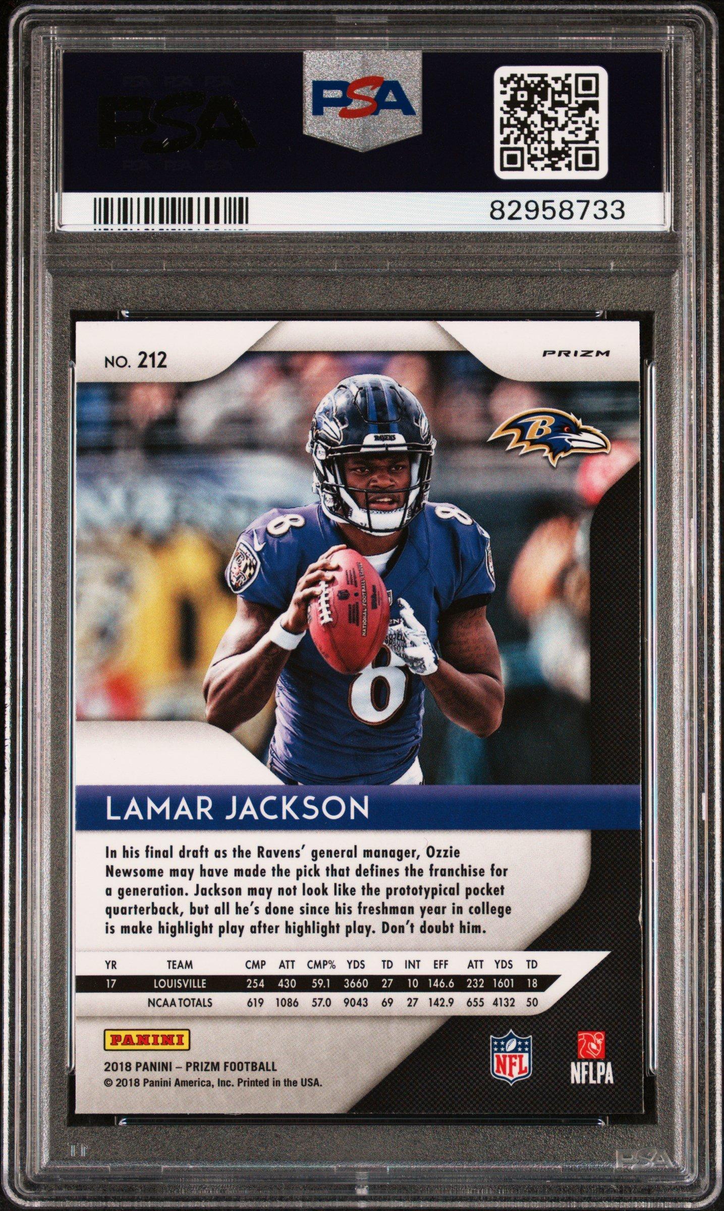 2018 Panini Prizm 212 Lamar Jackson Red/white/blue Prizm PSA 9