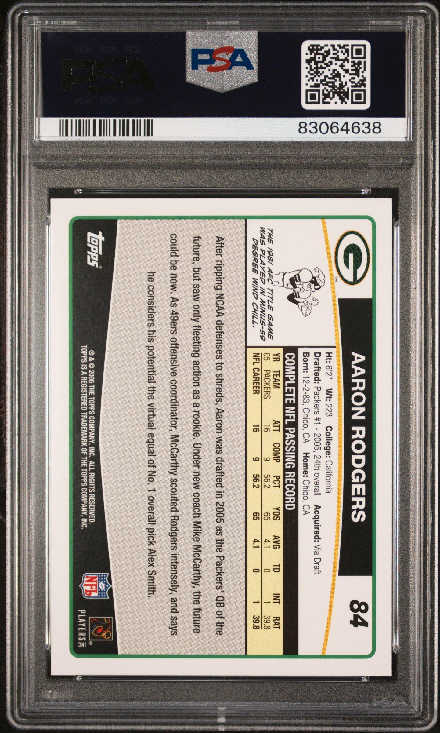 2006 Topps 84 Aaron Rodgers PSA 9