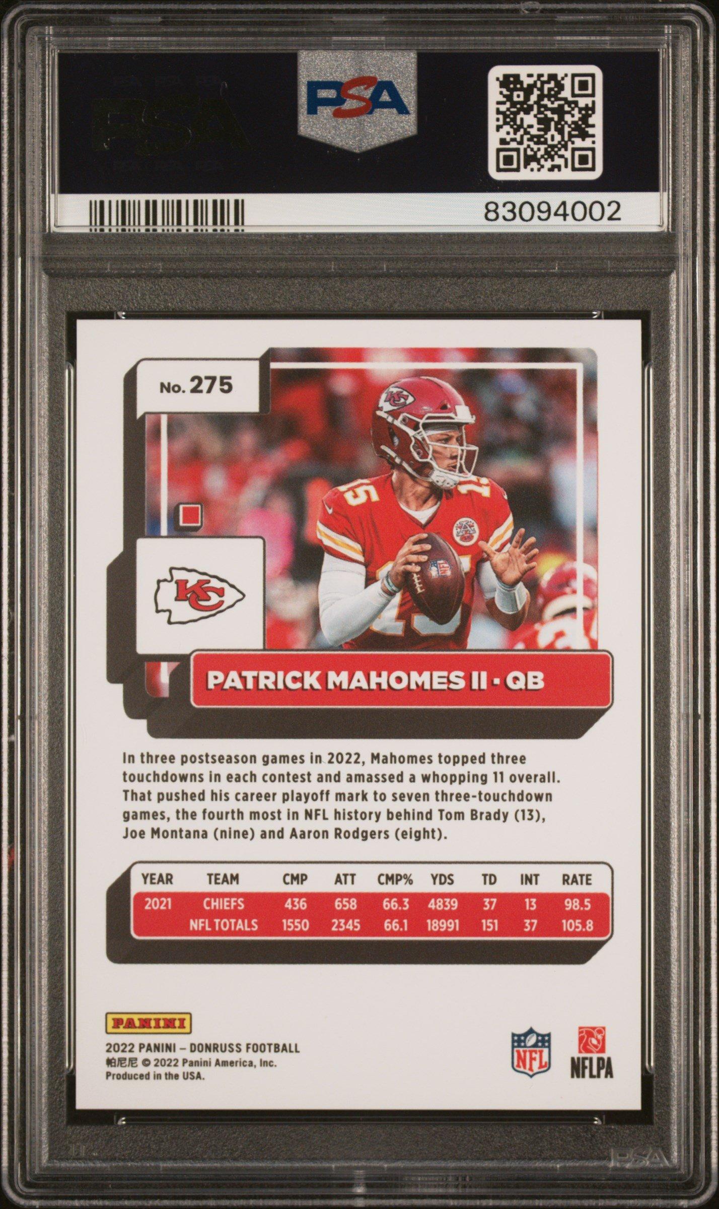 2022 Panini Donruss 275 Patrick Mahomes Ii Press Proof Premium PSA 10