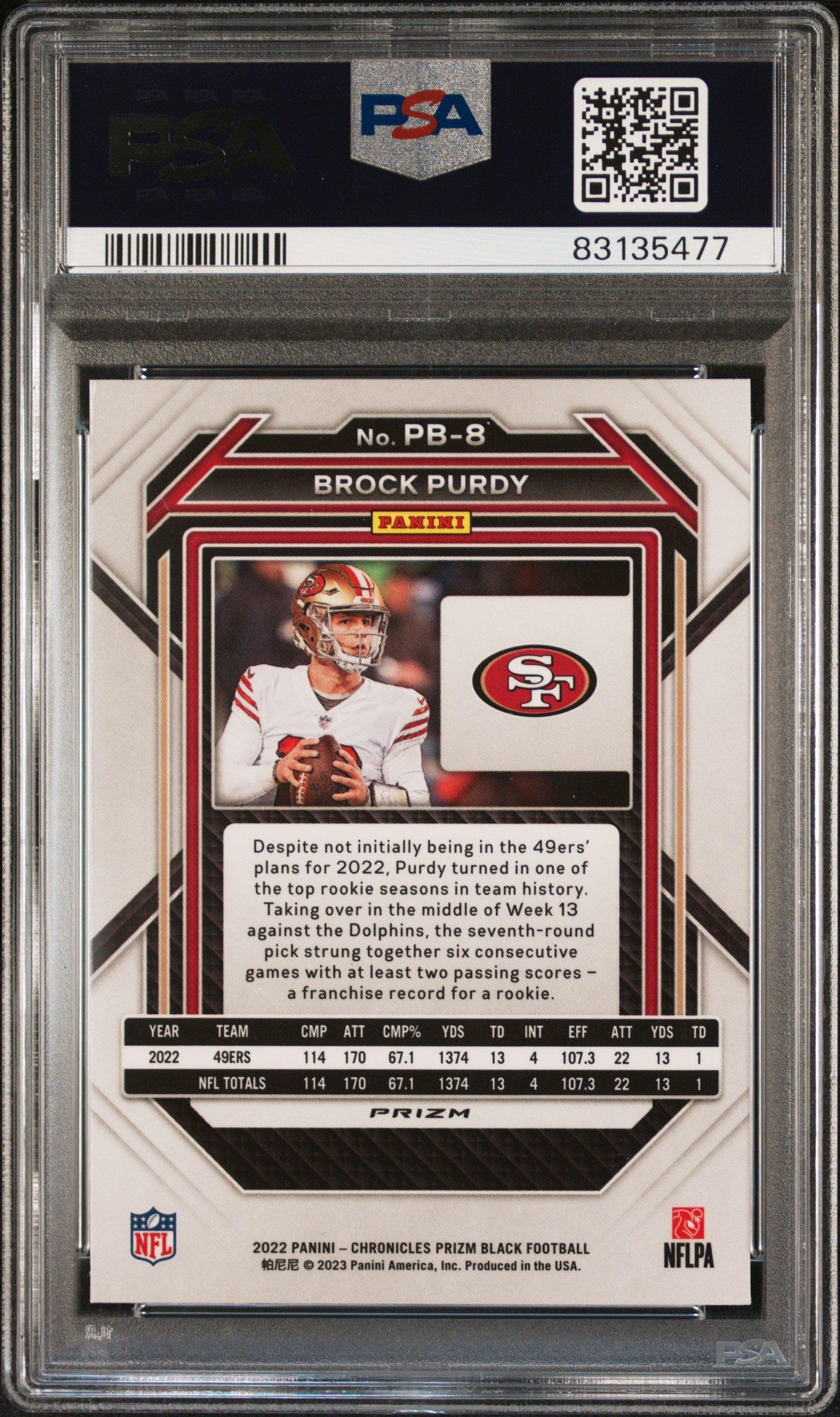 2022 Panini Chronicles Prizm Black Pb8 Brock Purdy Silver PSA