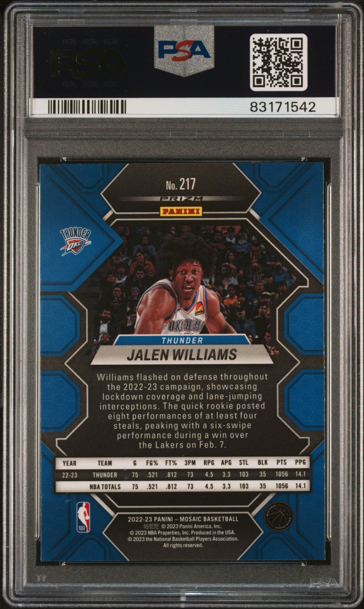 2022 Panini Mosaic 217 Jalen Williams Reactive Yellow PSA 10