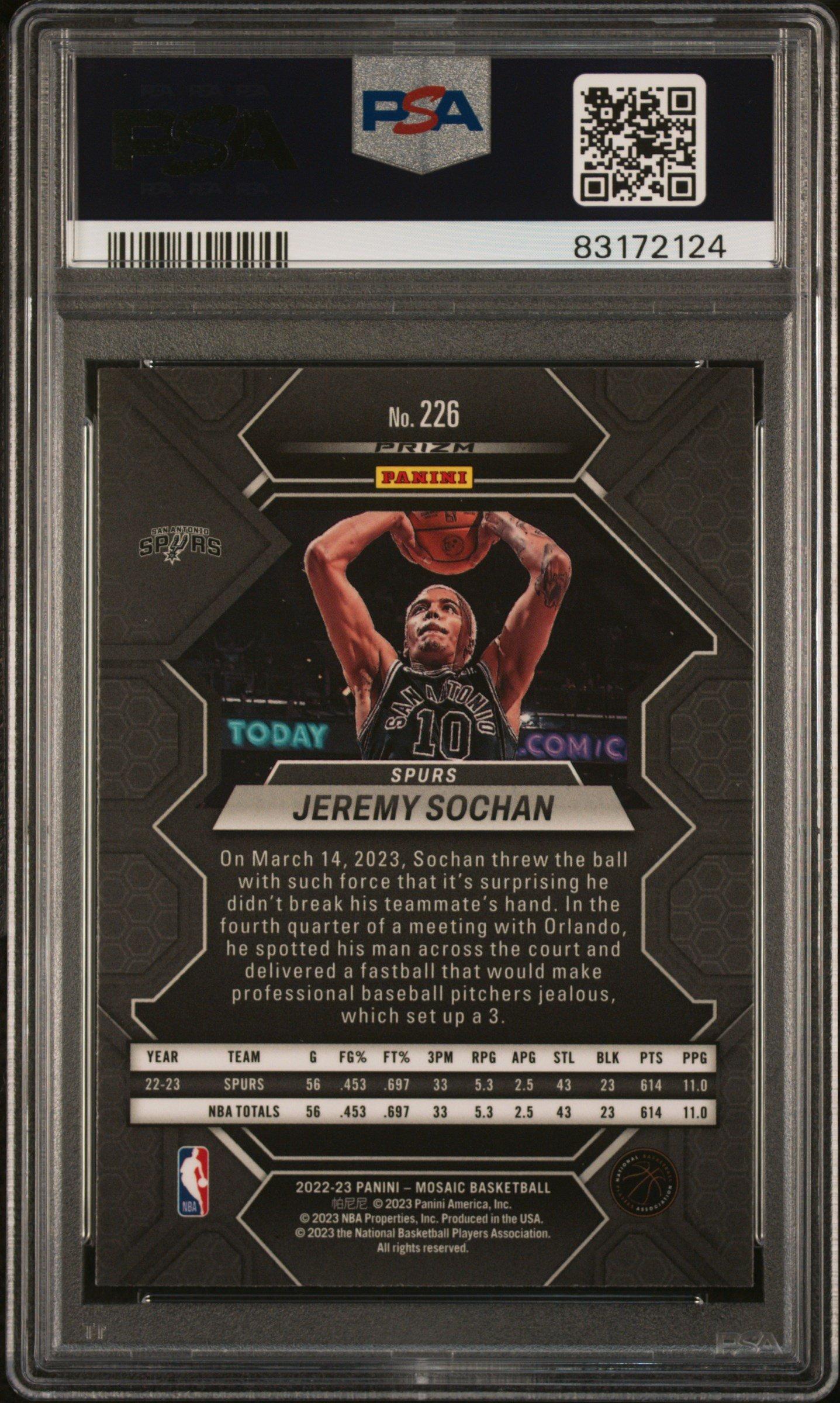 2022 Panini Mosaic 226 Jeremy Sochan Red PSA 10