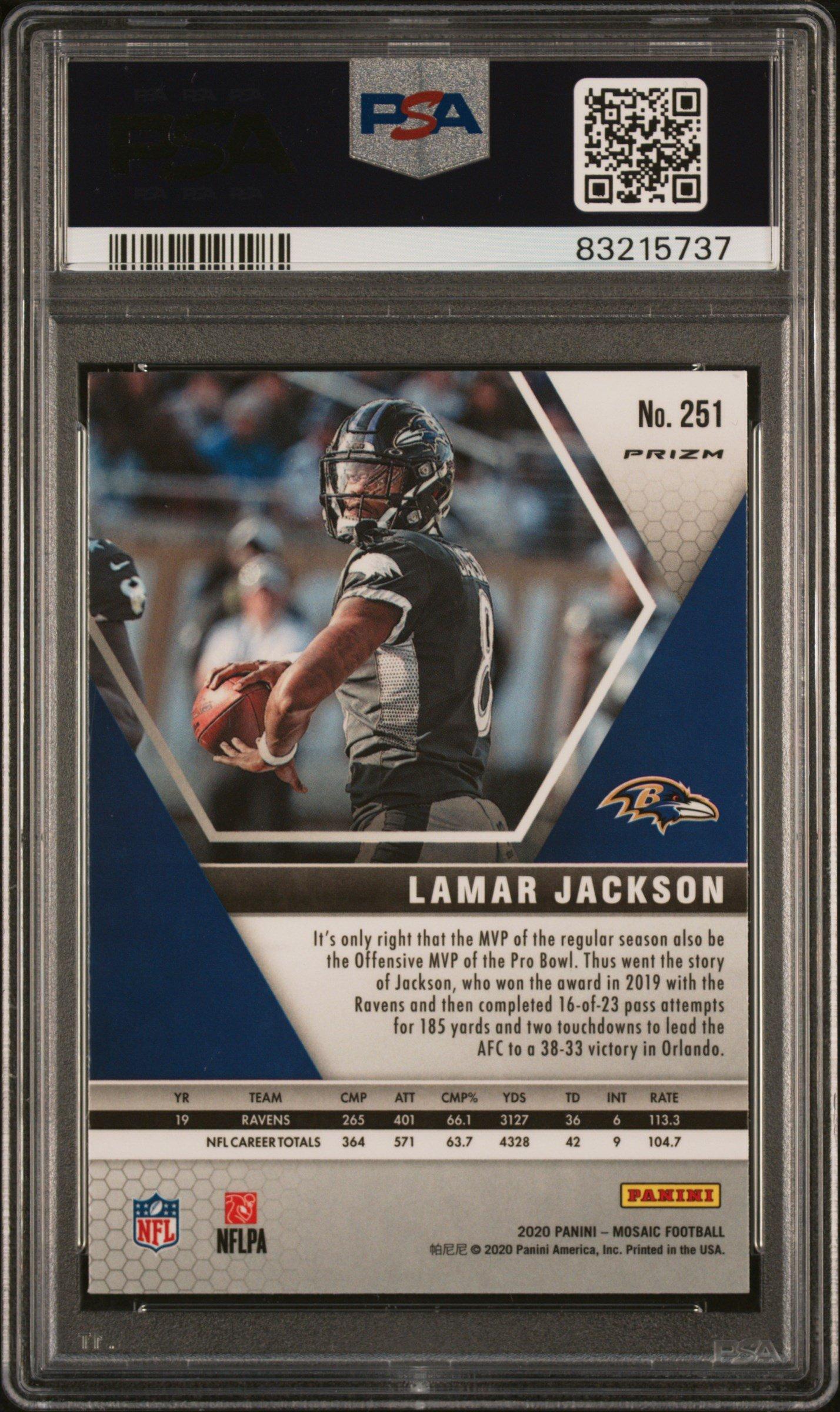 2020 Panini Mosaic 251 Lamar Jackson Camo Pink PSA 10