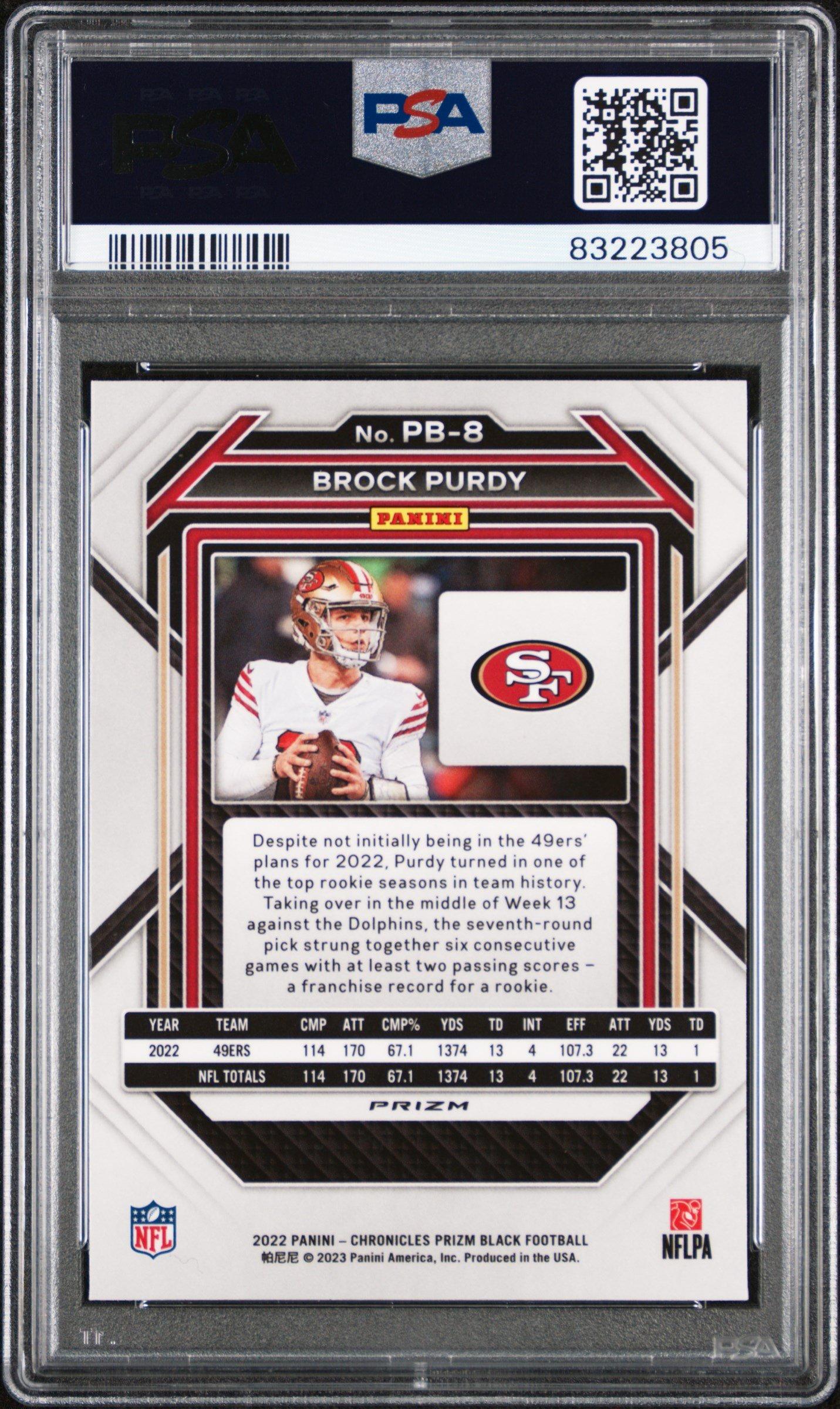 2022 Panini Chronicles Prizm Black Pb8 Brock Purdy Silver PSA 10