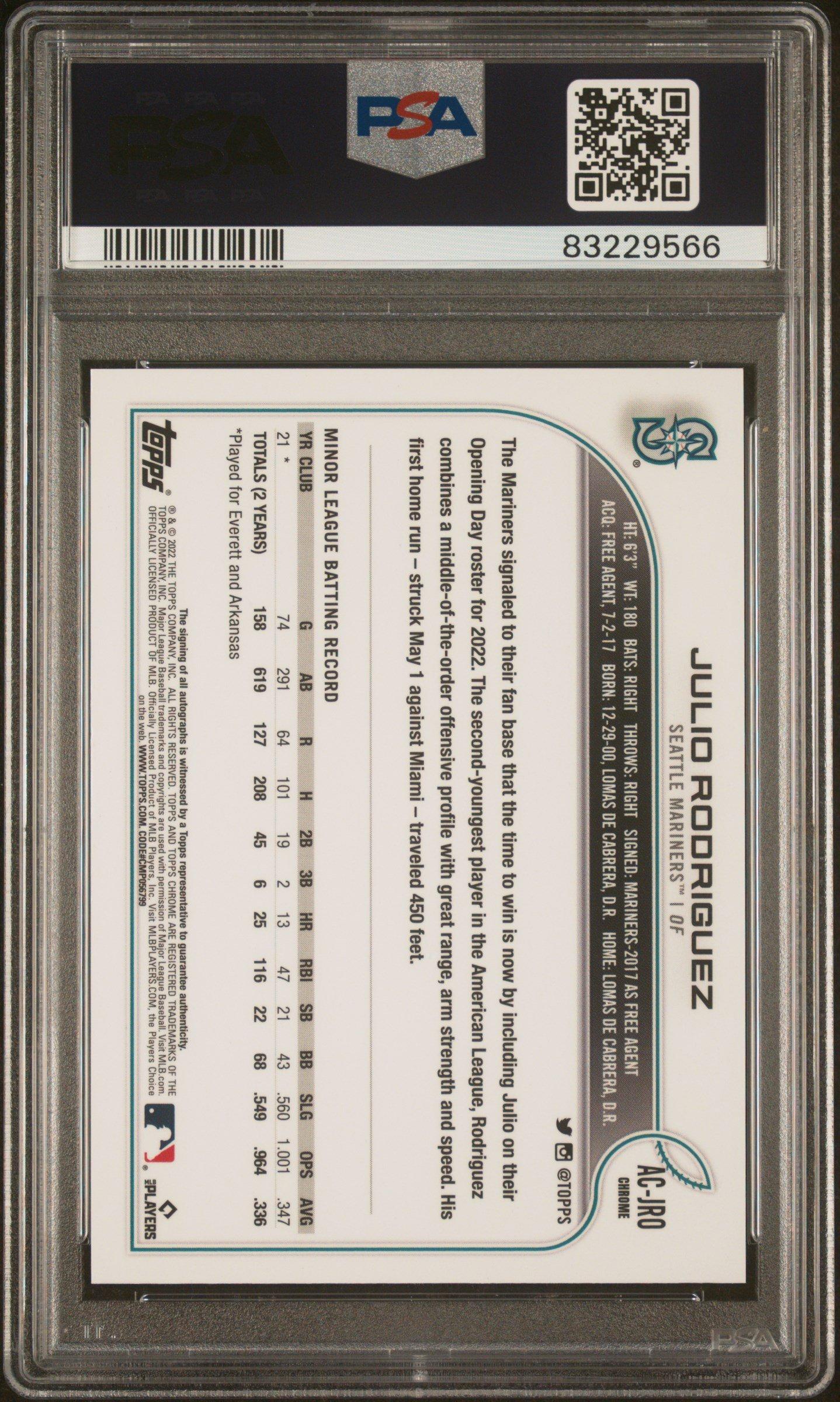 2022 Topps Chrome Update Autographs Acjro Julio Rodriguez PSA 10